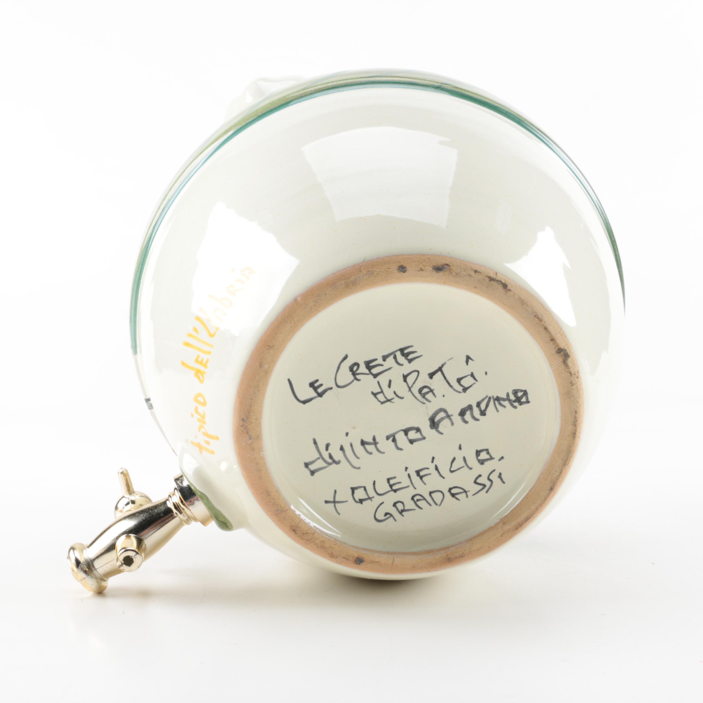 Italian Hand-Painted Ceramic Beverage Server with Metal Spigot