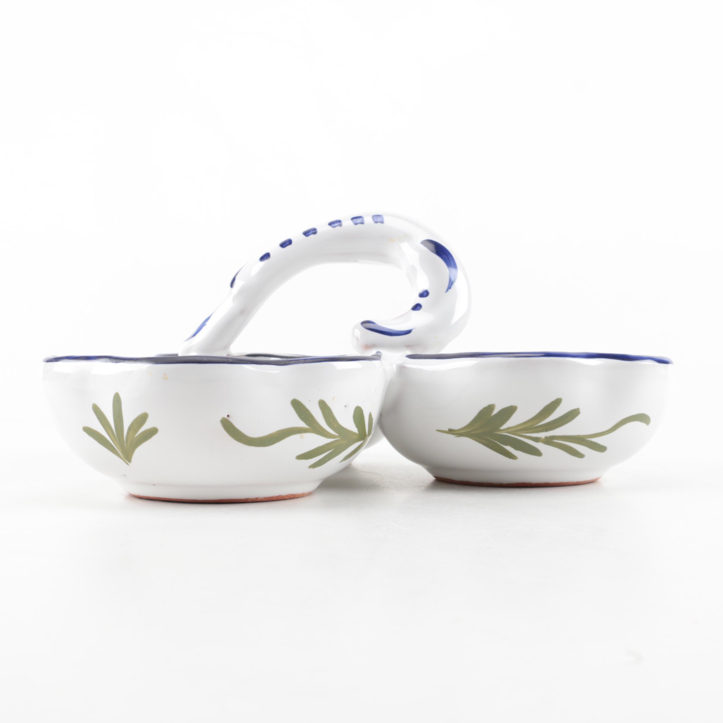Le Renoleau Faiencerie Hand-Painted Condiment Server