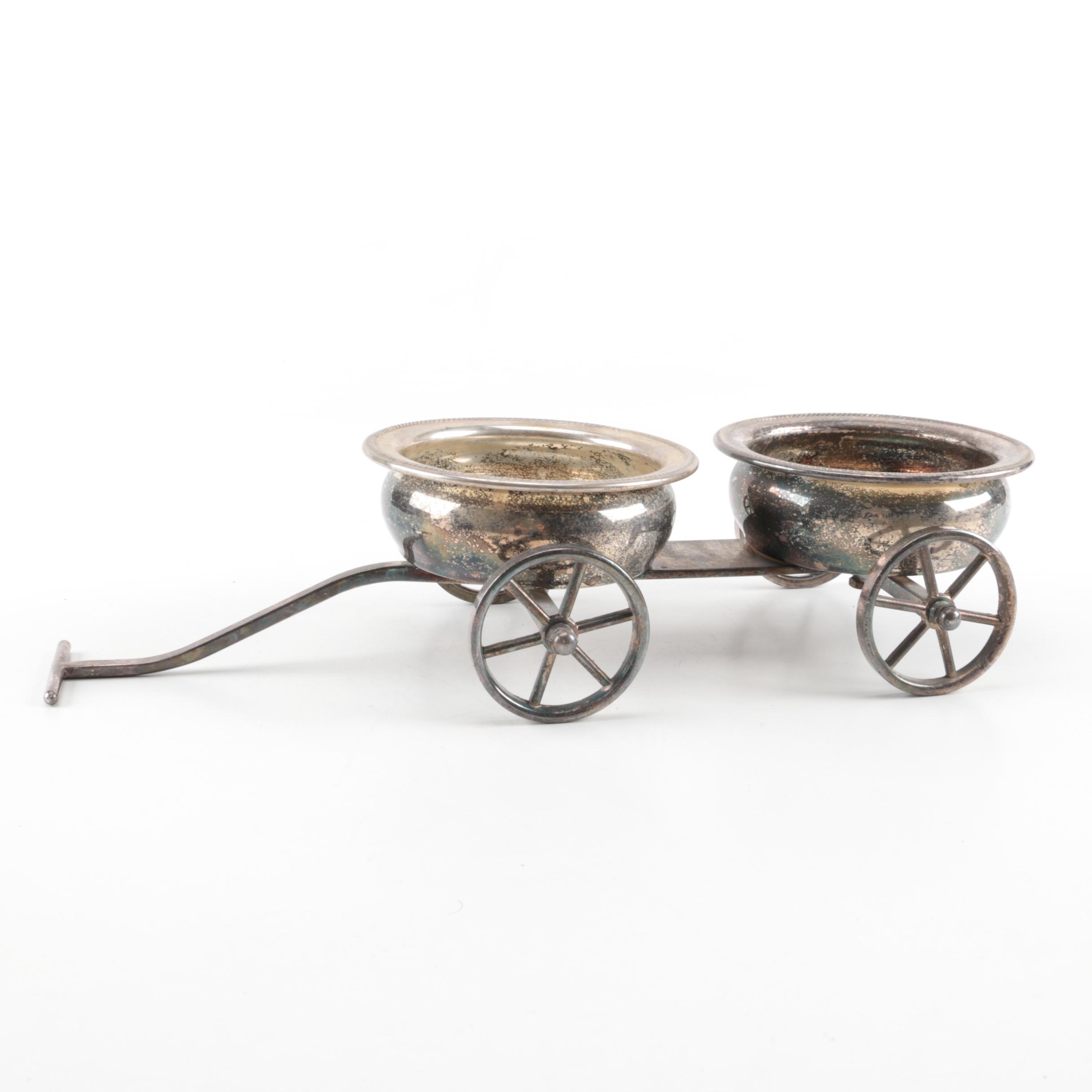 Silver Plate Wagon Shaped Condiment Caddy
