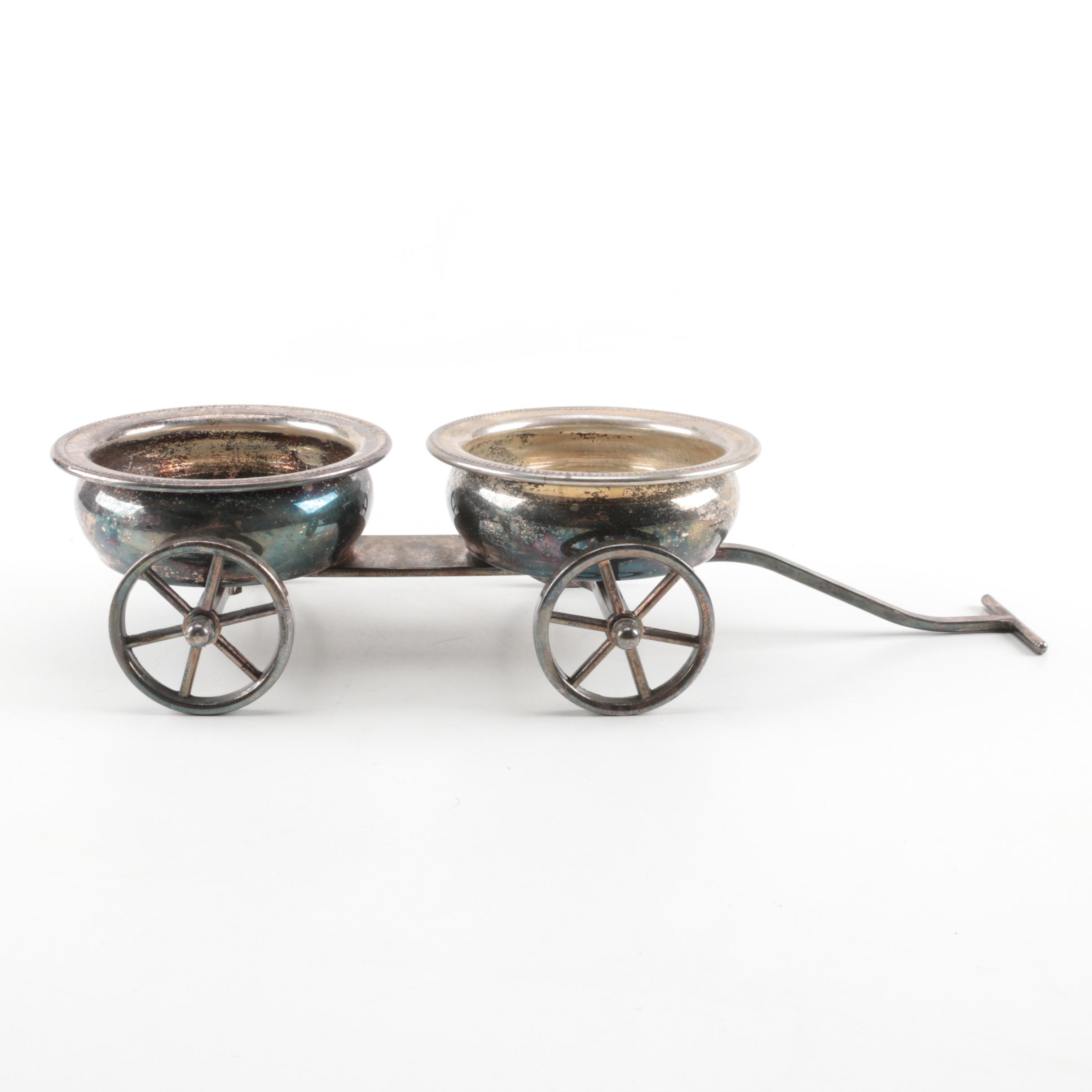 Silver Plate Wagon Shaped Condiment Caddy