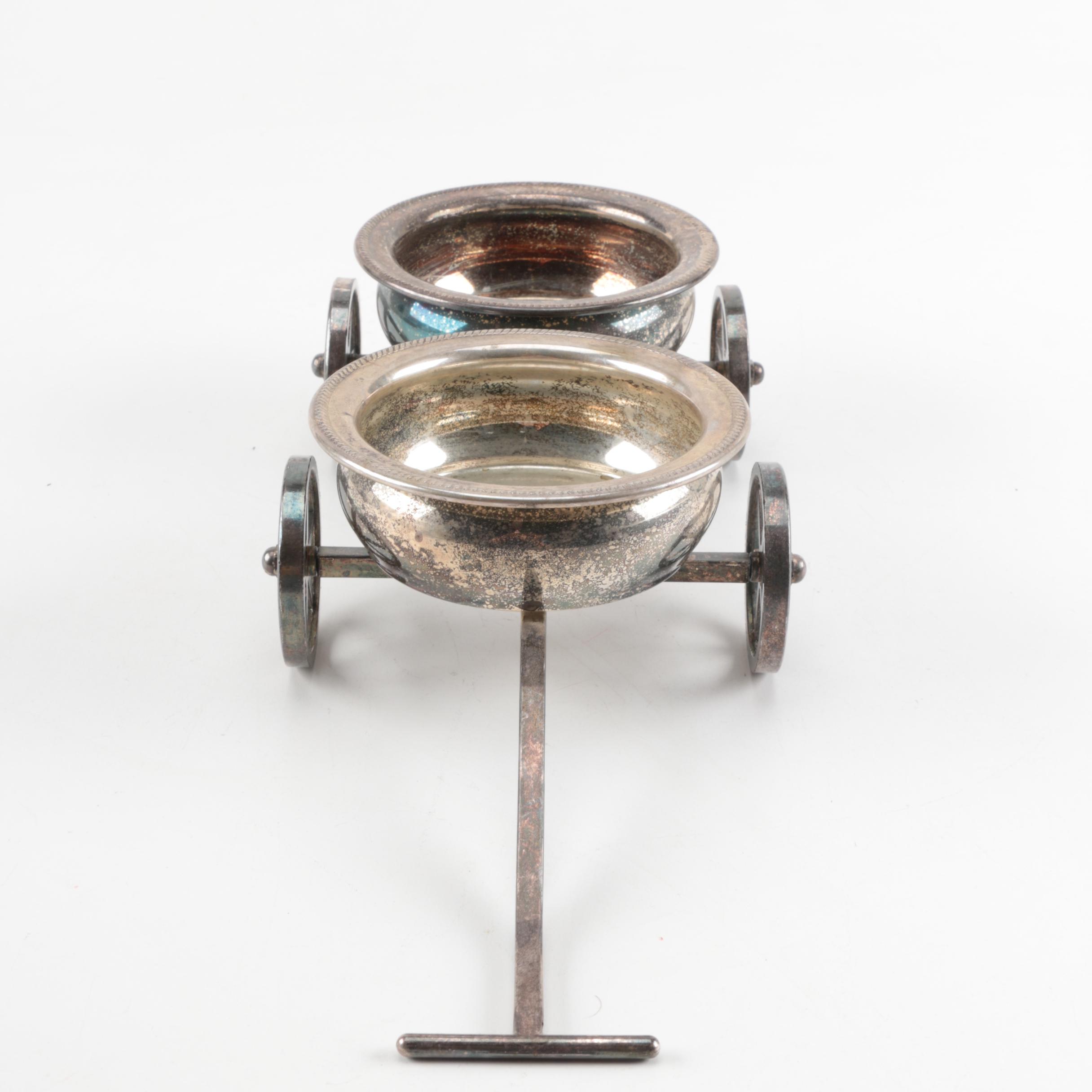 Silver Plate Wagon Shaped Condiment Caddy