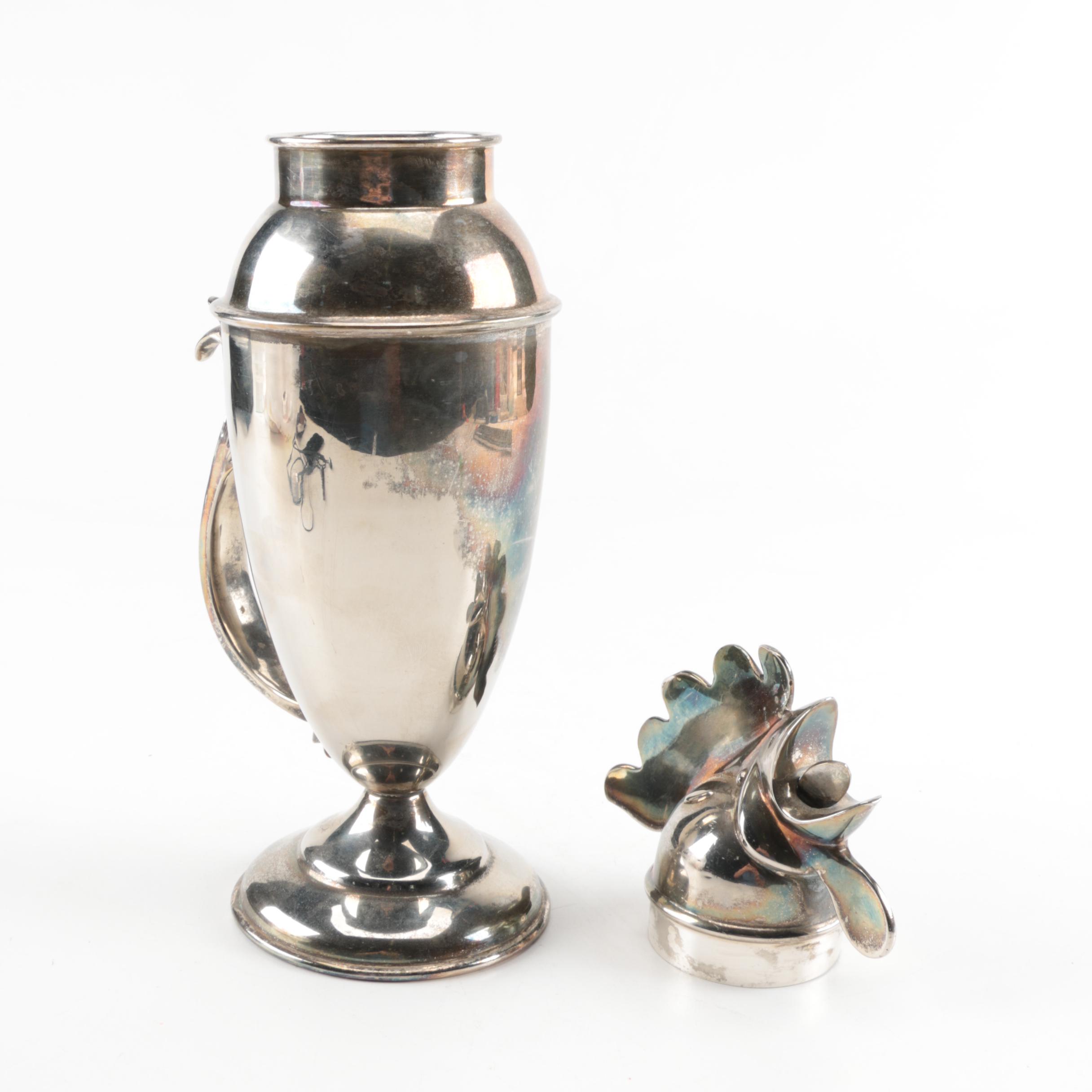 Rooster Silver Plate Cocktail Shaker
