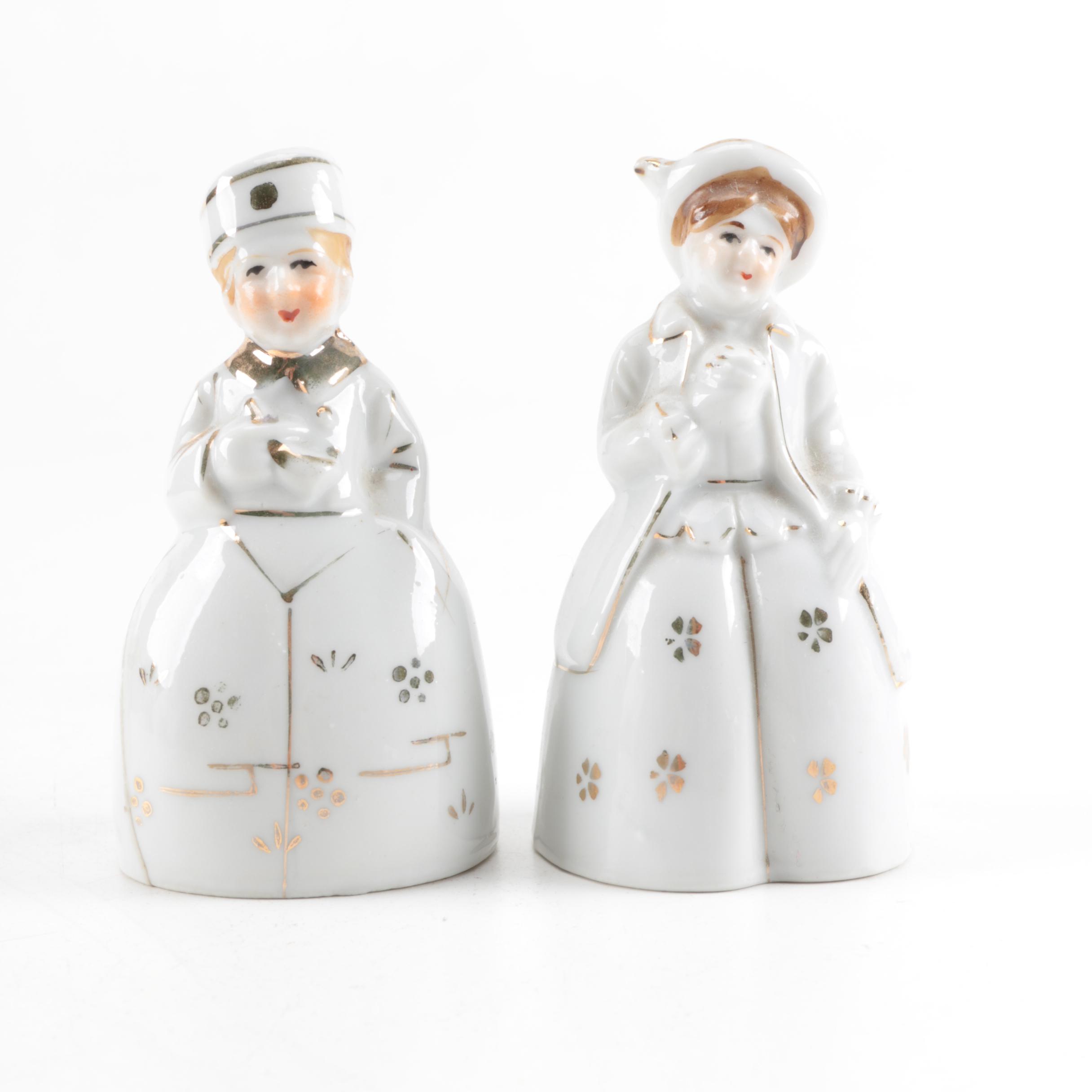 Vintage Man and Woman Shaped Ceramic Bells