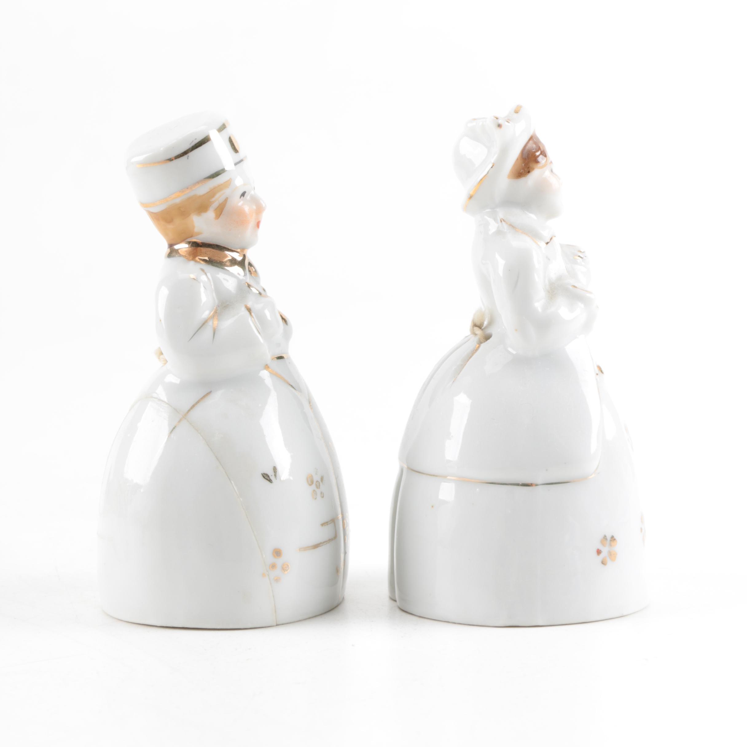 Vintage Man and Woman Shaped Ceramic Bells