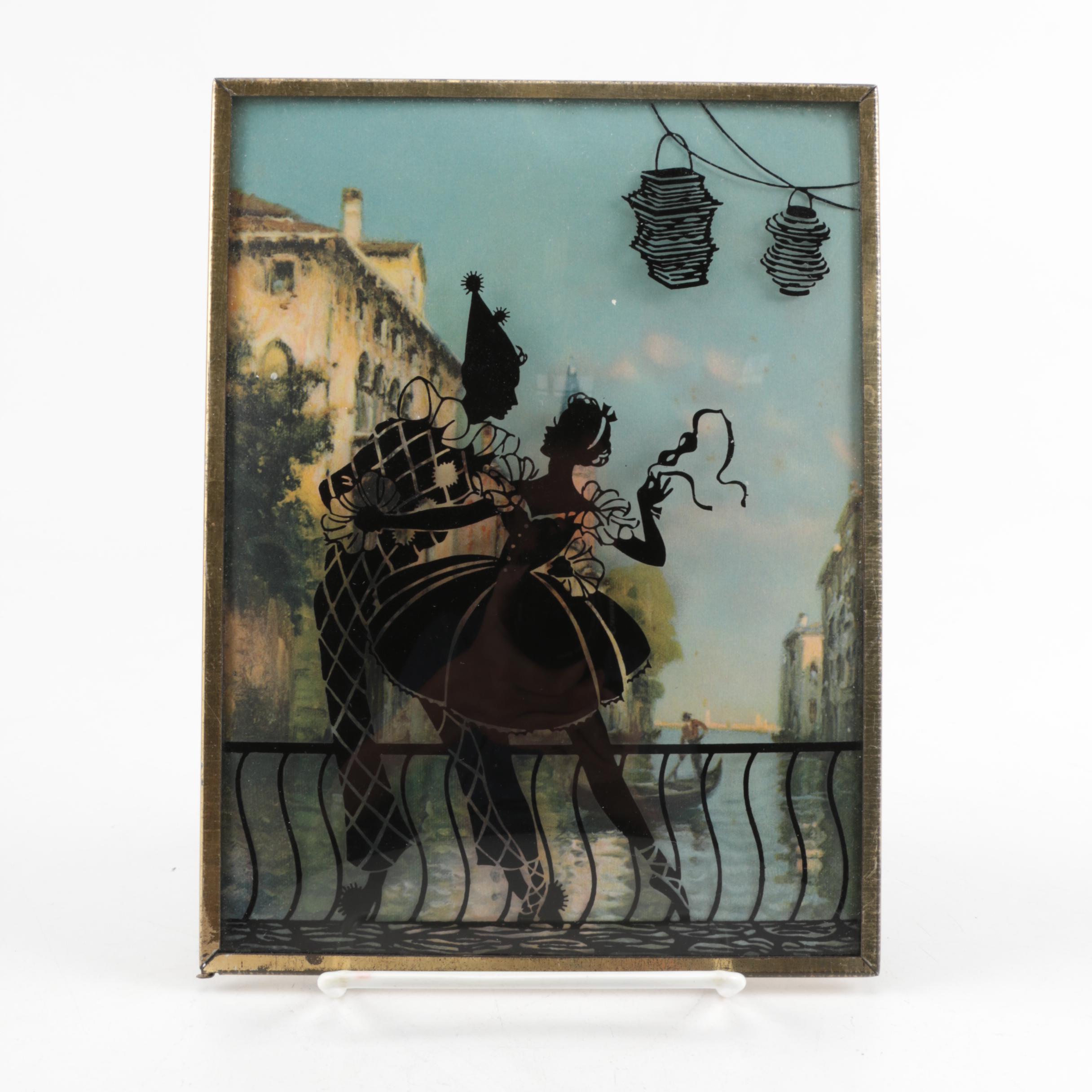 Pair of Bubble Glass Painted Harlequin Silhouettes