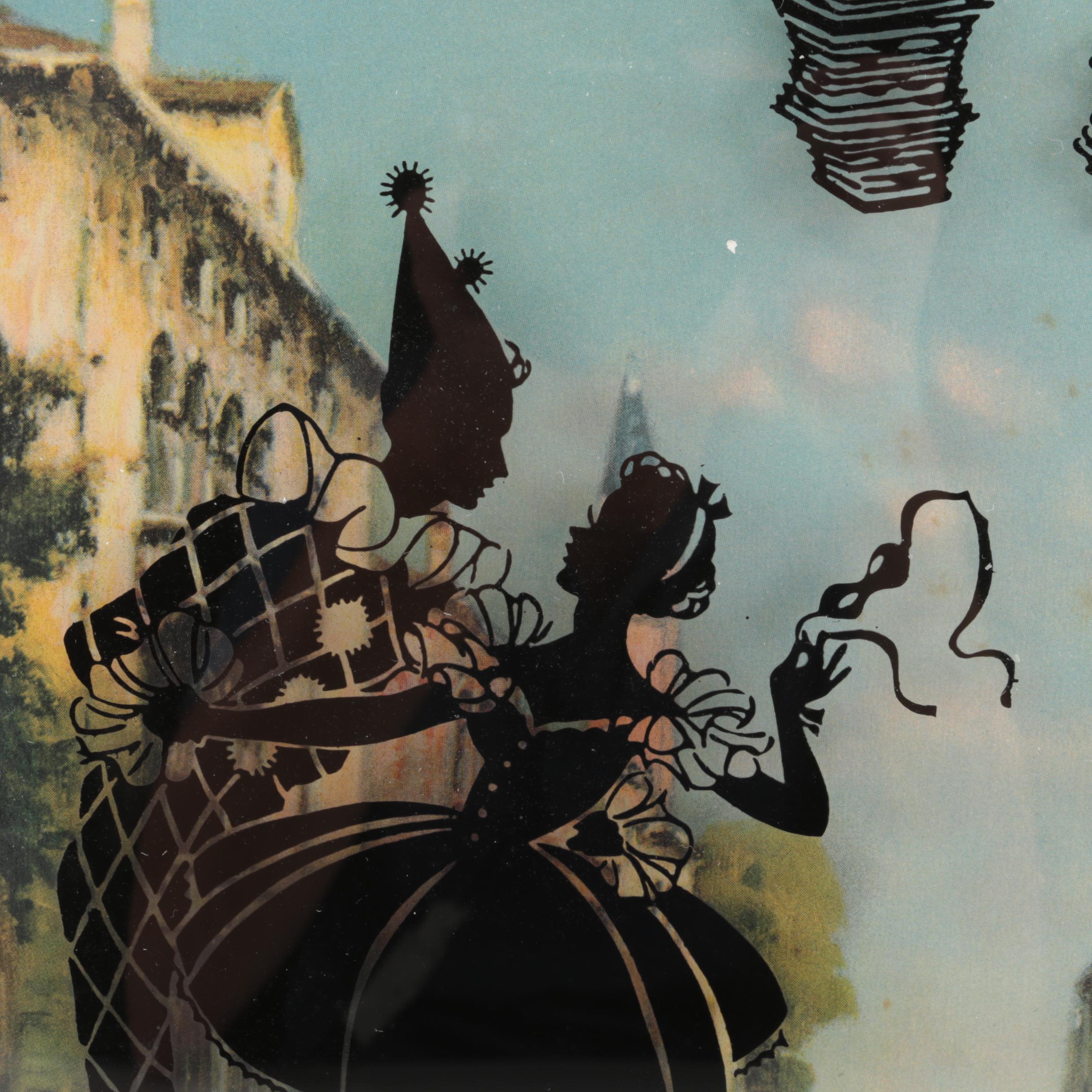 Pair of Bubble Glass Painted Harlequin Silhouettes