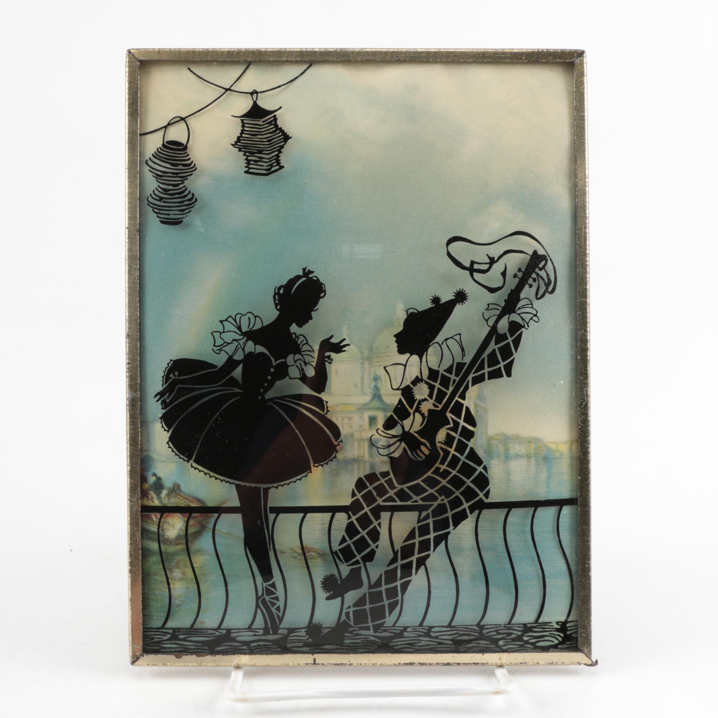 Pair of Bubble Glass Painted Harlequin Silhouettes