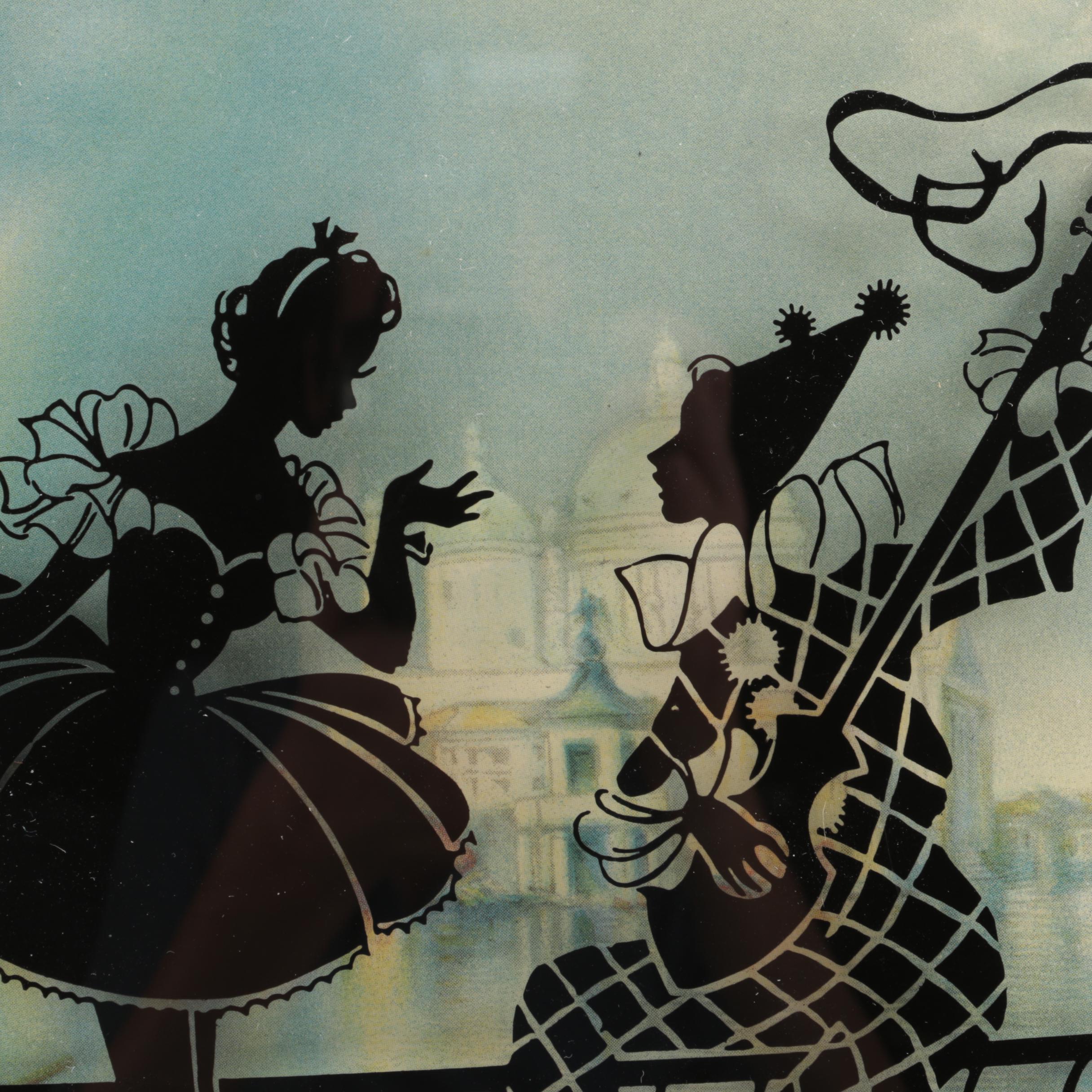 Pair of Bubble Glass Painted Harlequin Silhouettes