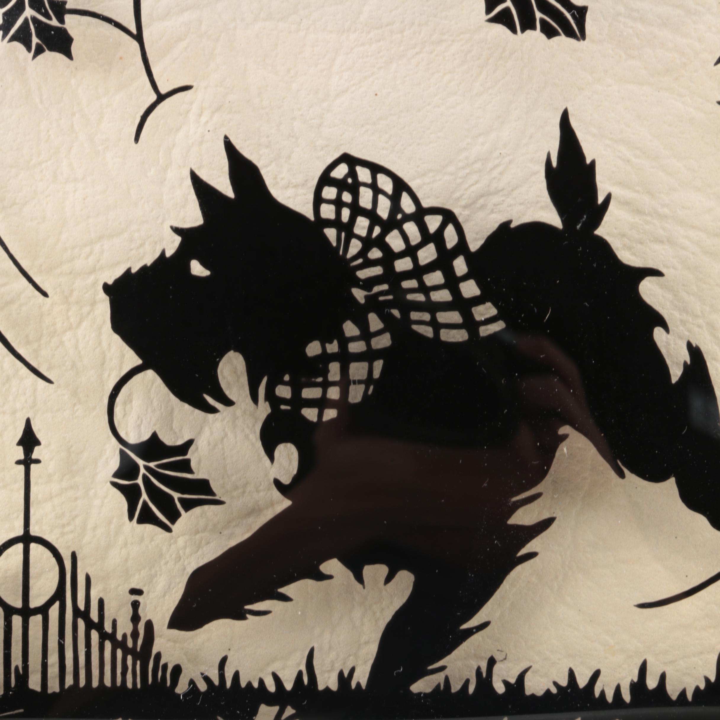 Reverse Paintings on Convex Glass of Scottish Terrier Silhouettes