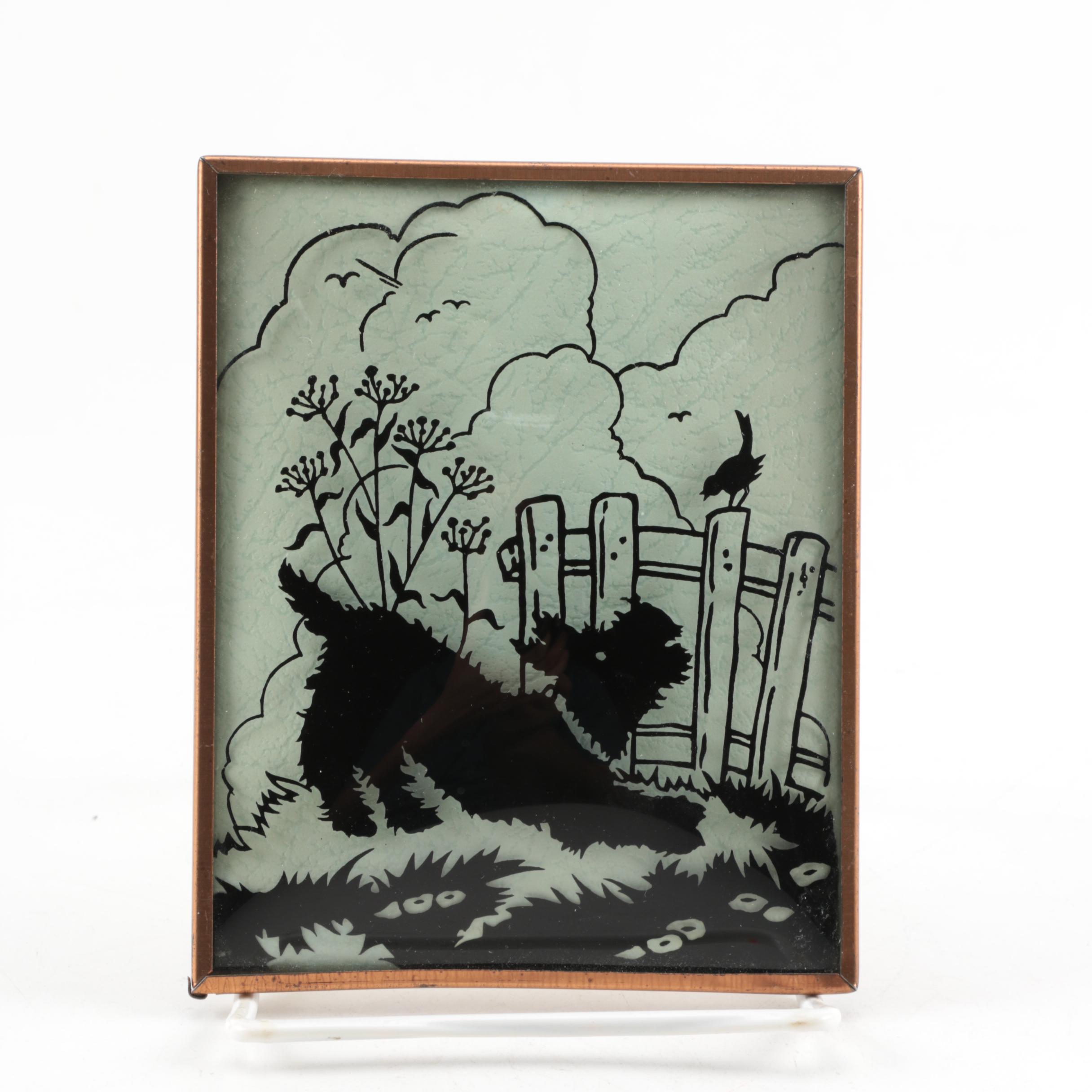 Reverse Paintings on Convex Glass of Scottish Terrier Silhouettes