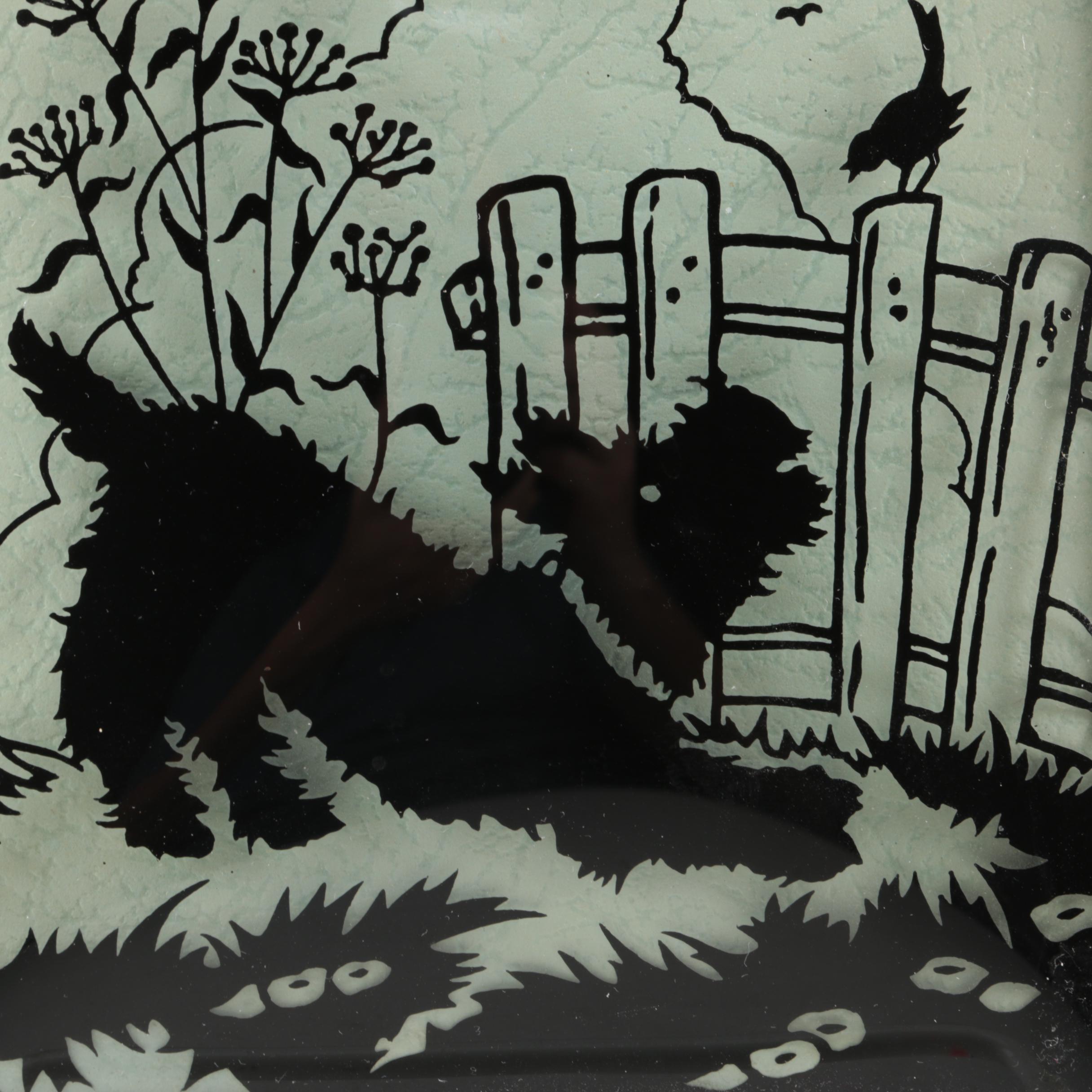 Reverse Paintings on Convex Glass of Scottish Terrier Silhouettes