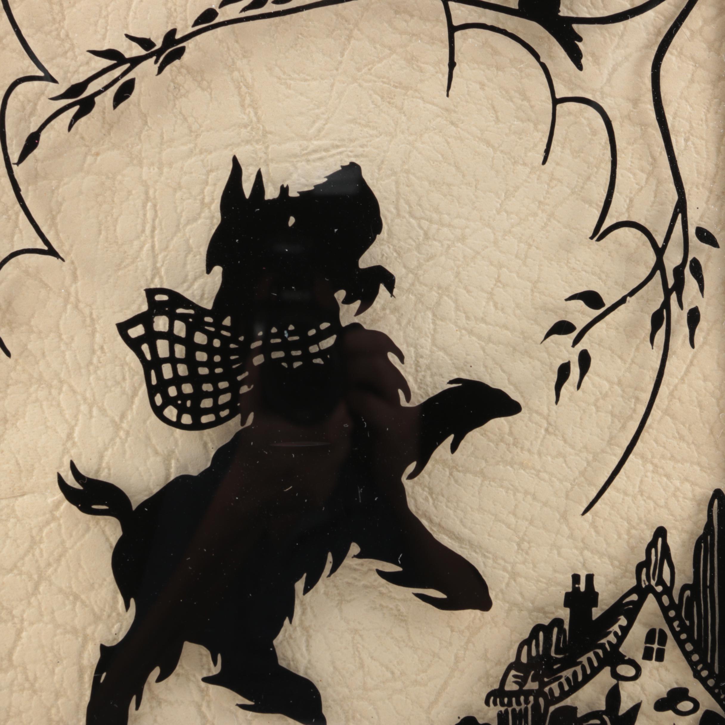 Reverse Paintings on Convex Glass of Scottish Terrier Silhouettes