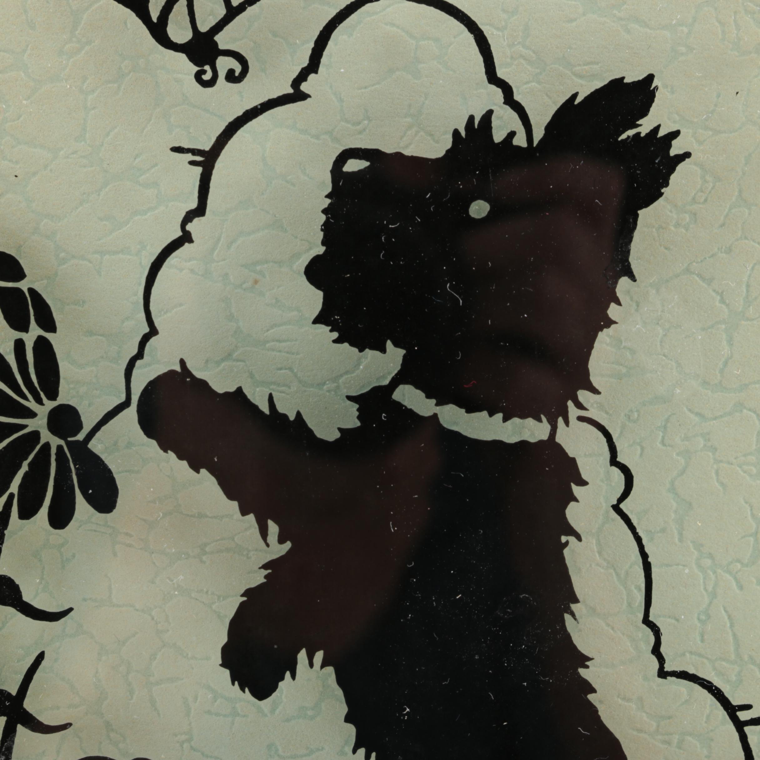 Reverse Paintings on Convex Glass of Scottish Terrier Silhouettes