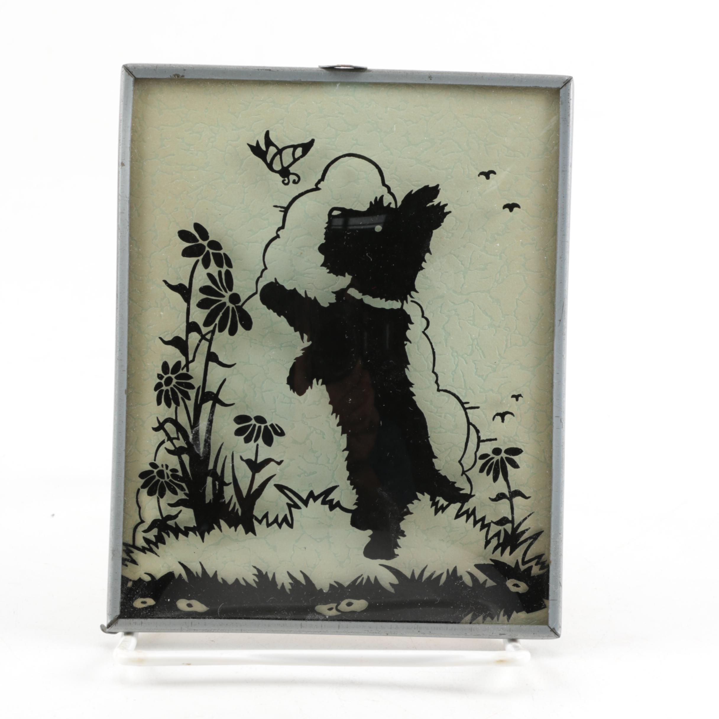 Reverse Paintings on Convex Glass of Scottish Terrier Silhouettes