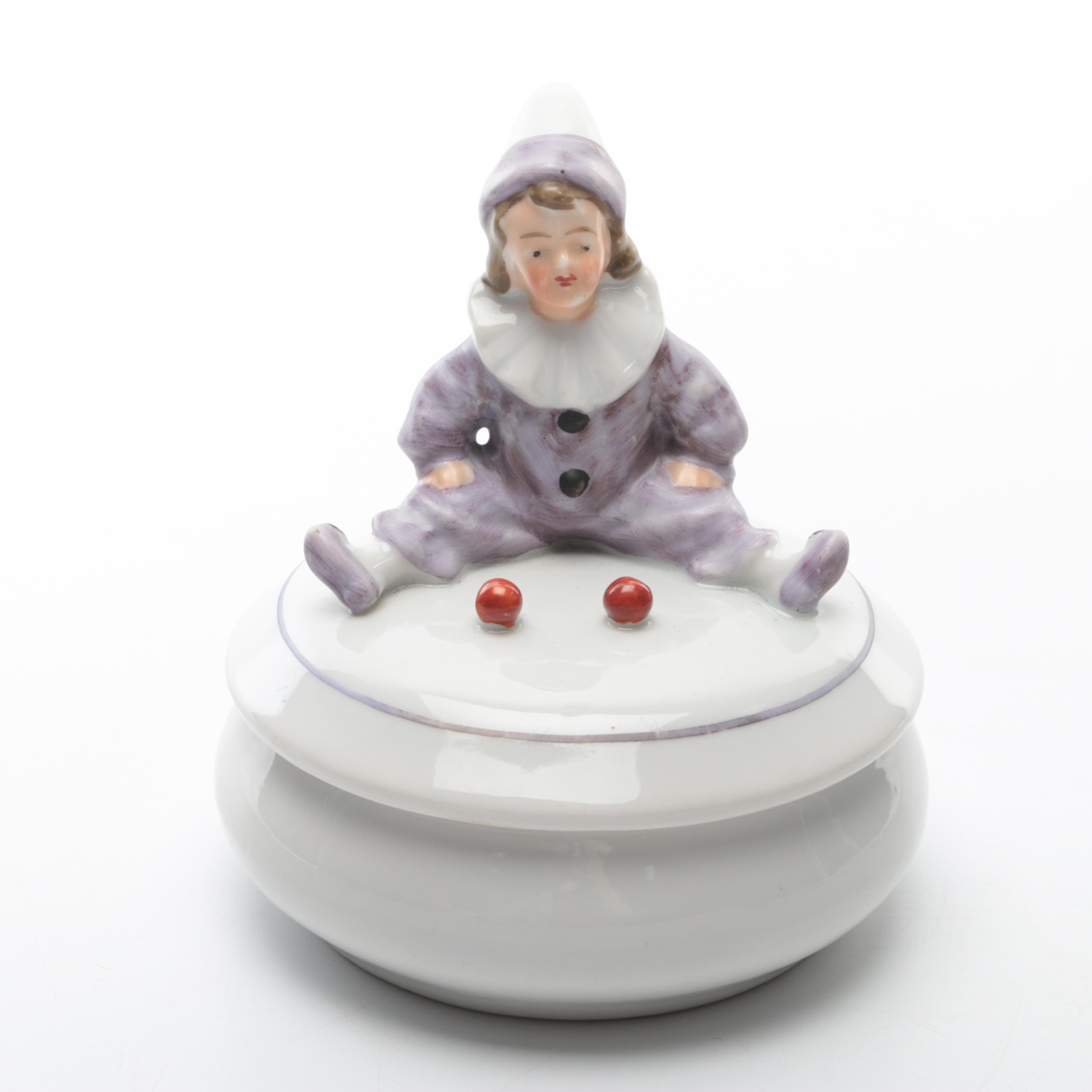 Vintage German Porcelain Clown Trinket Box