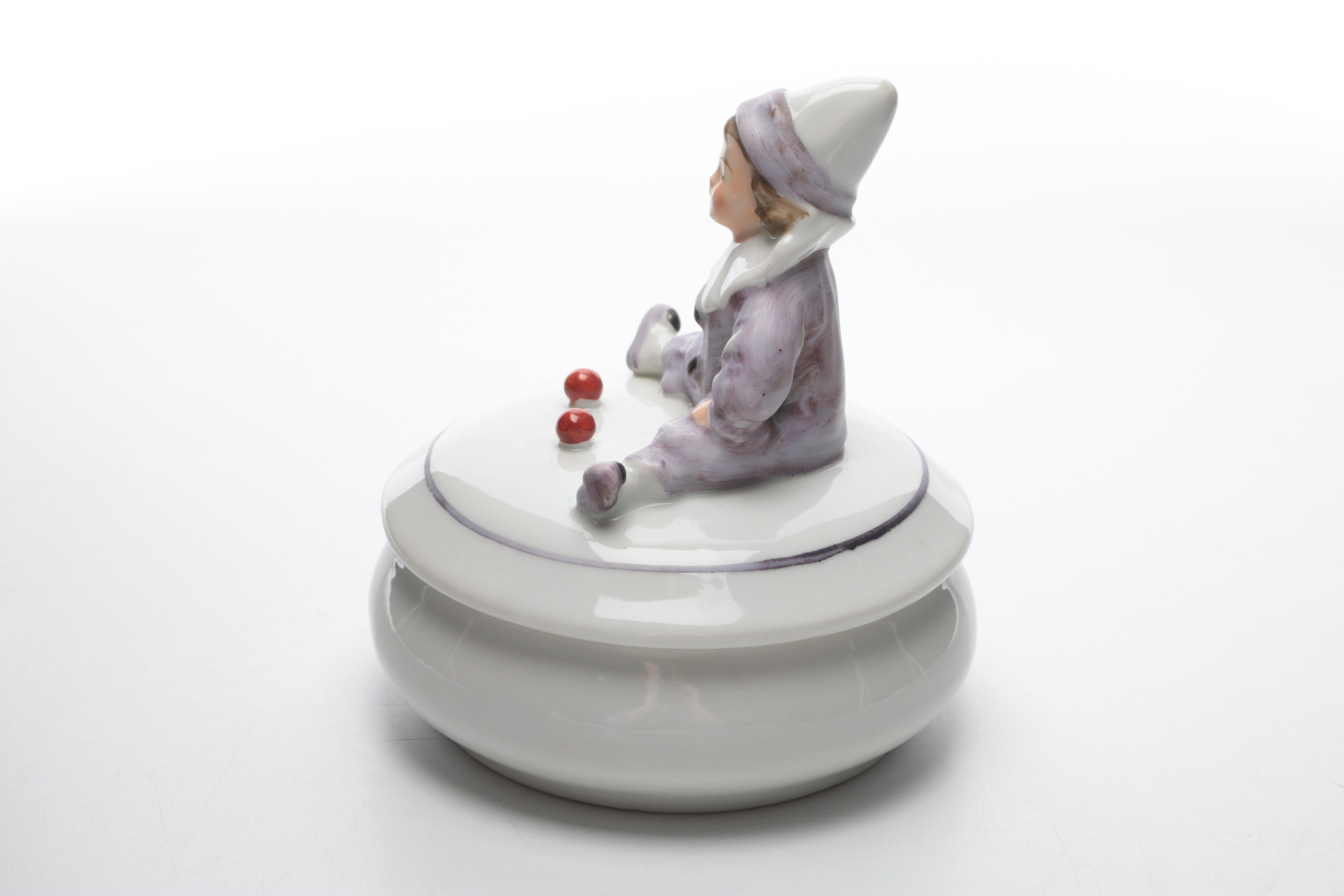 Vintage German Porcelain Clown Trinket Box