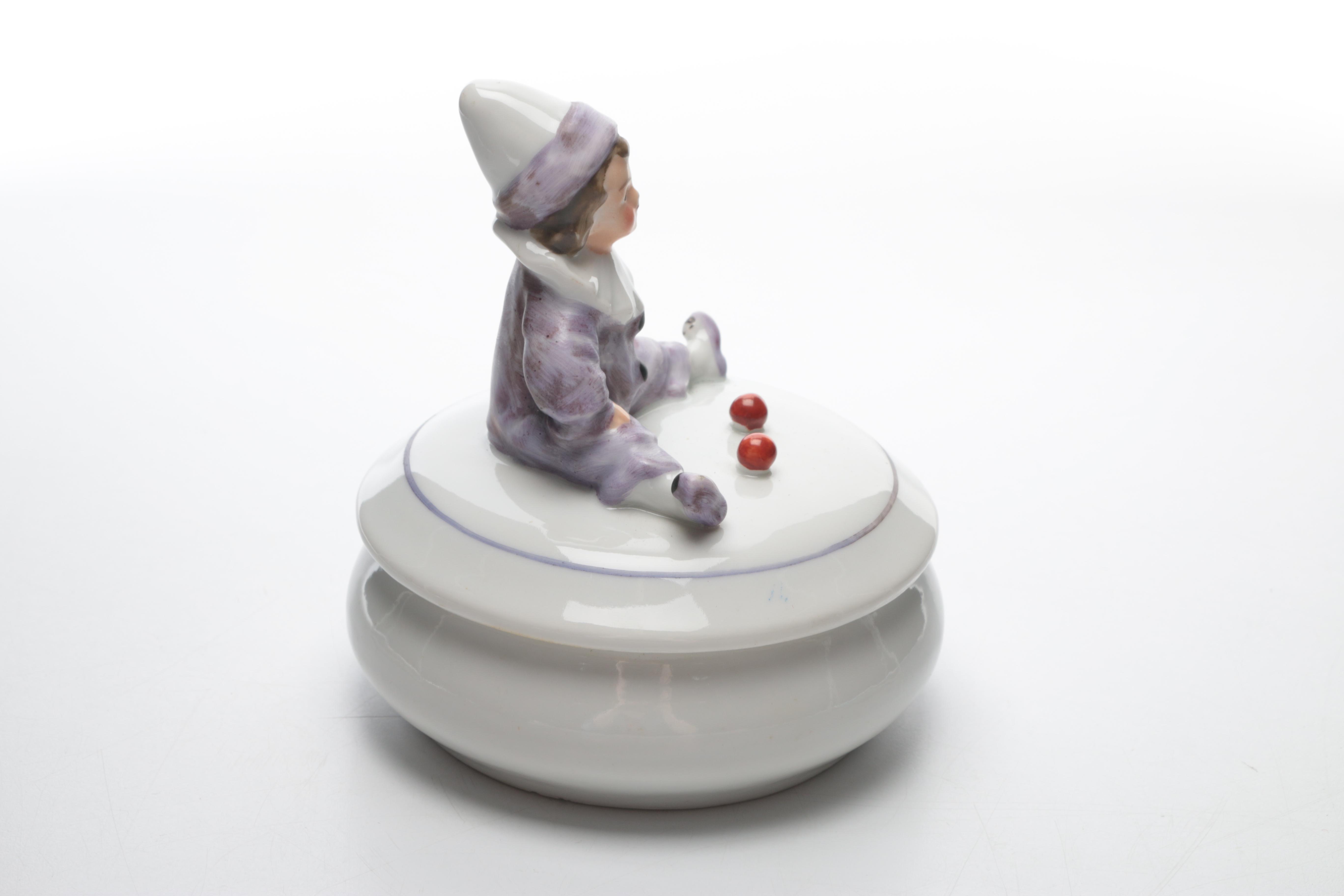Vintage German Porcelain Clown Trinket Box