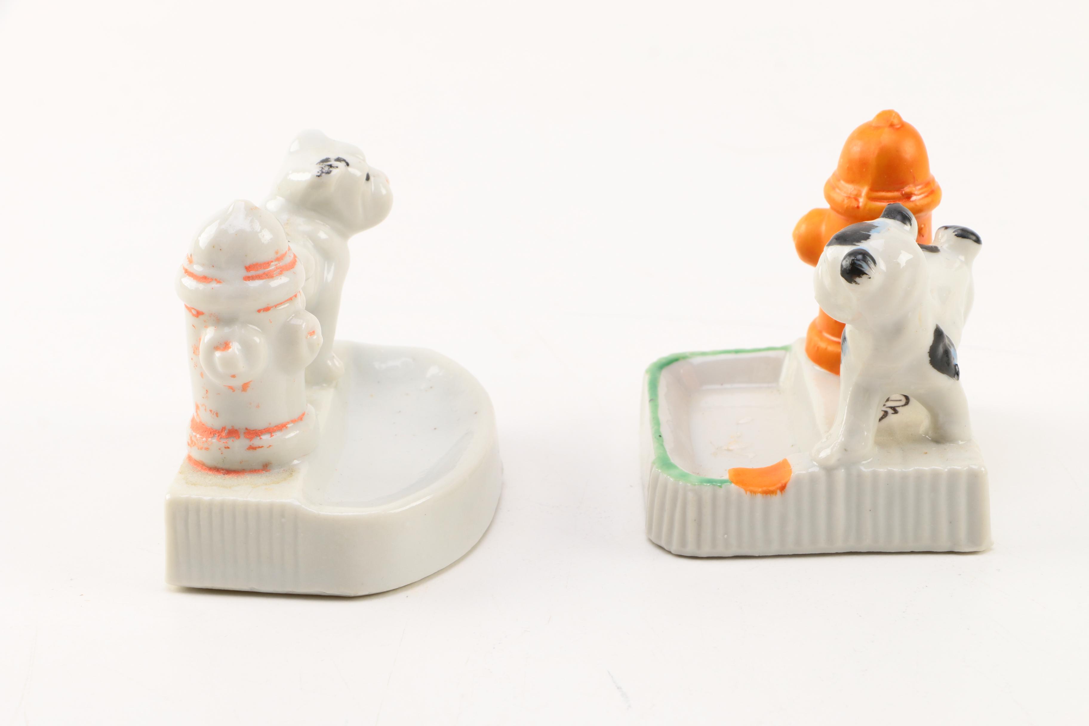 Vintage Ceramic Dog and Fire Hydrant Figurines