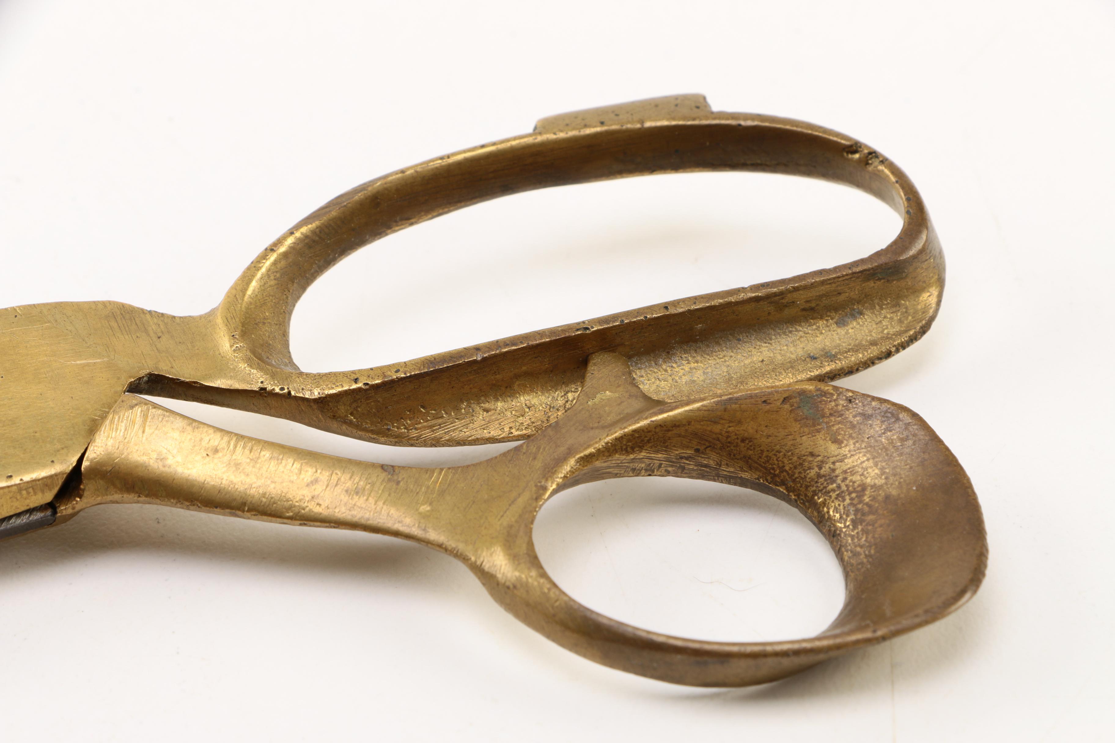 Two Pairs of Vintage Brass Handle Craft Scissors