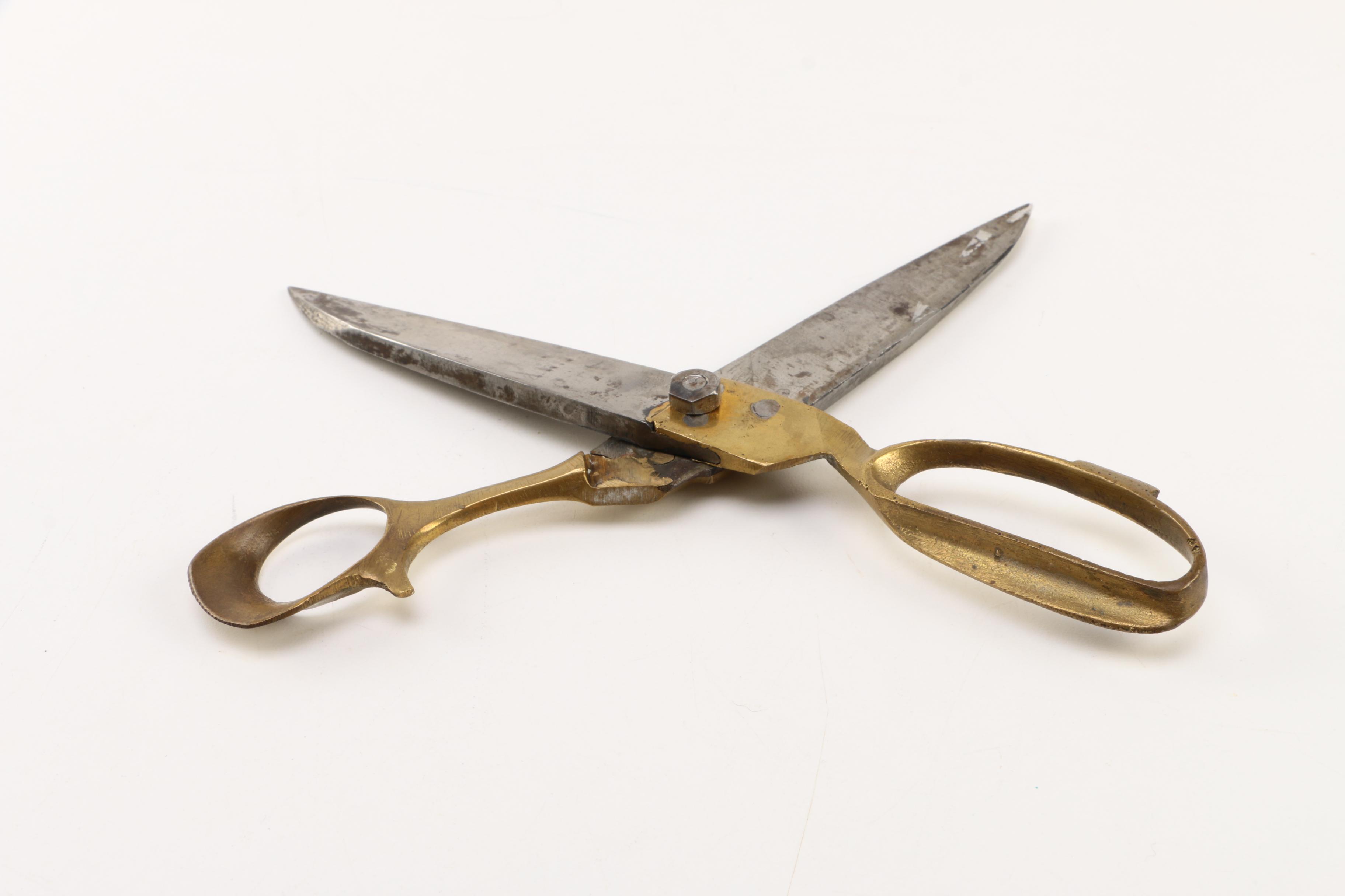 Two Pairs of Vintage Brass Handle Craft Scissors
