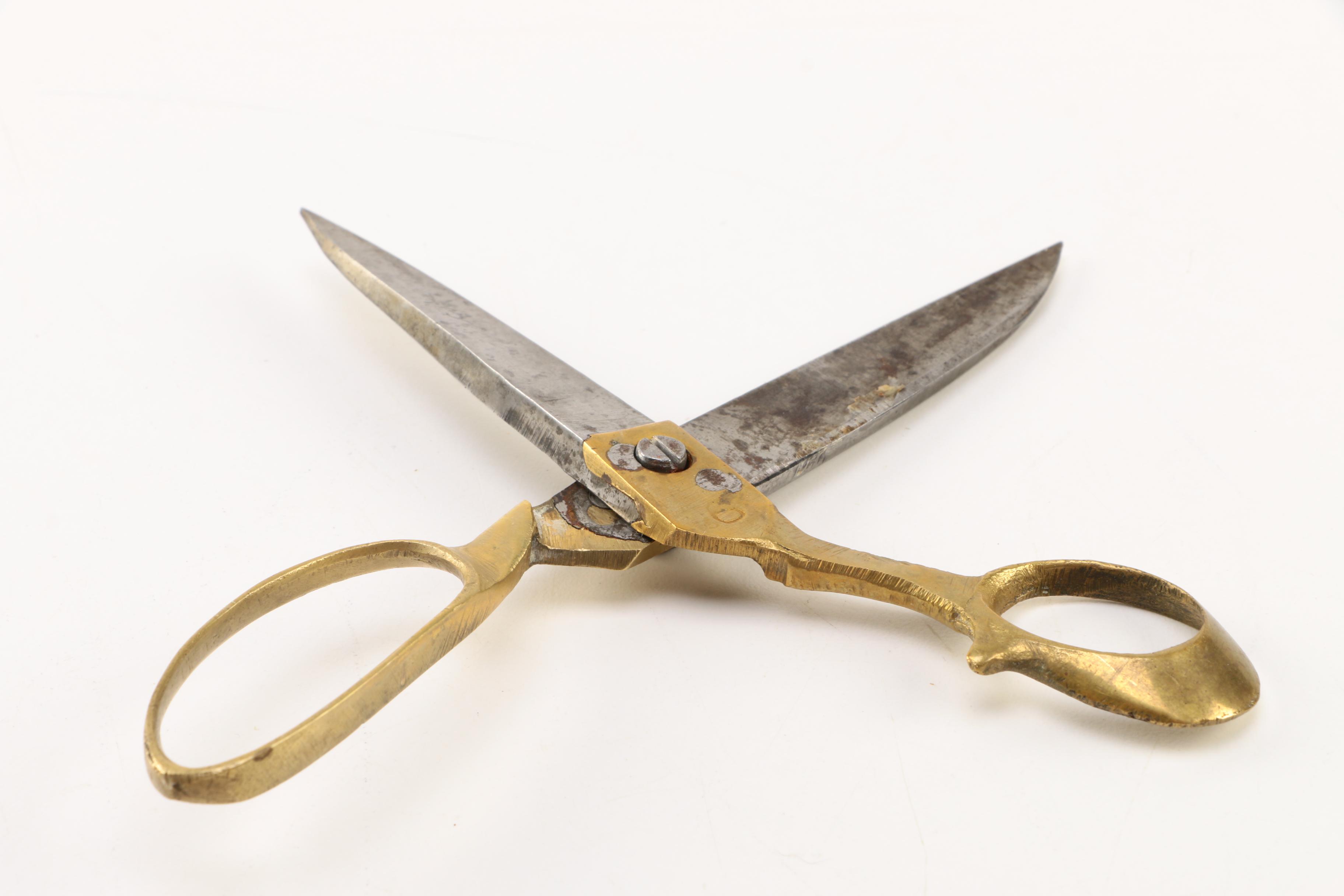 Two Pairs of Vintage Brass Handle Craft Scissors