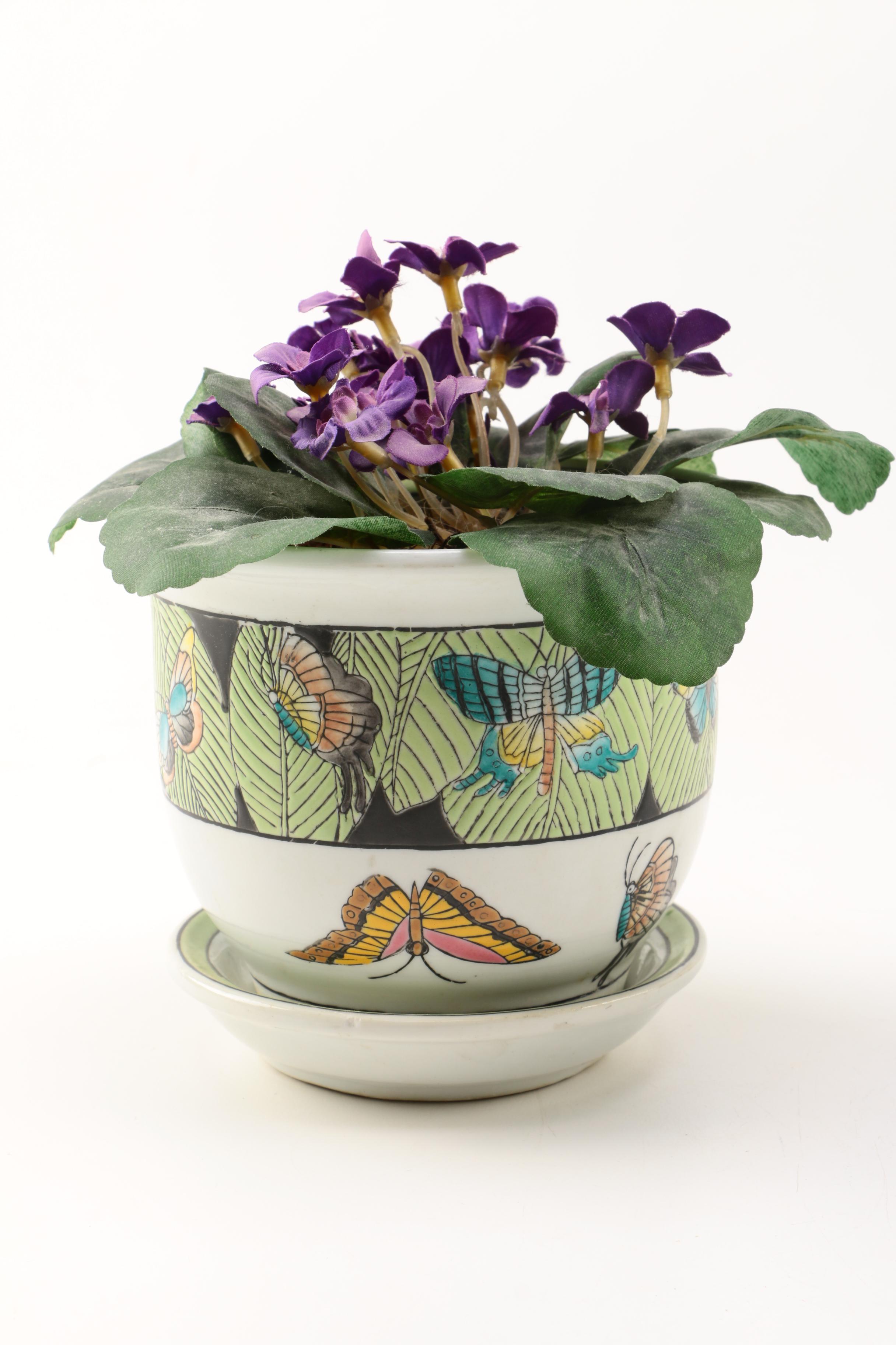 Collection of Faux Violets in Decorative Pots