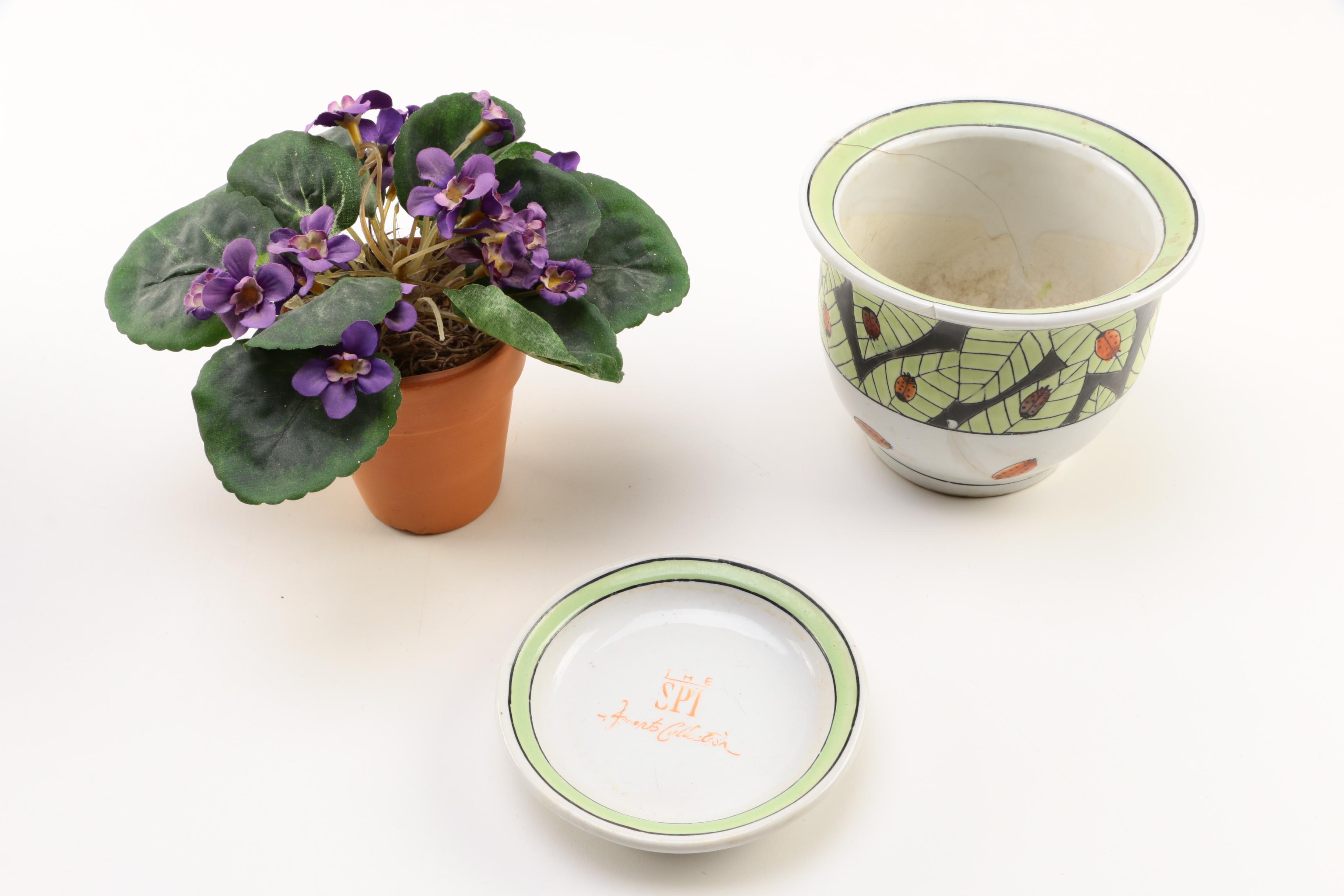 Collection of Faux Violets in Decorative Pots