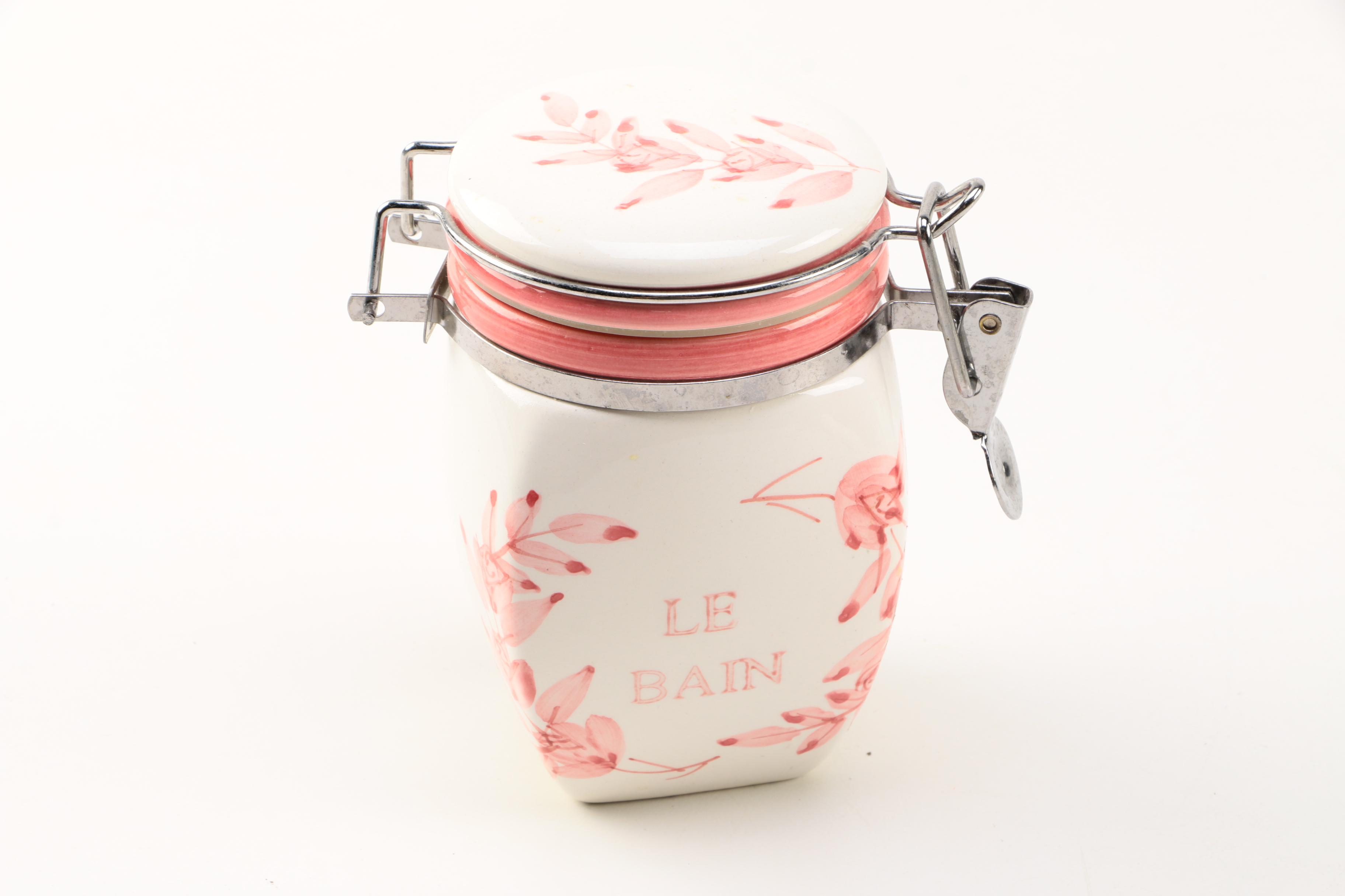 Four White Floral Ceramic Jars