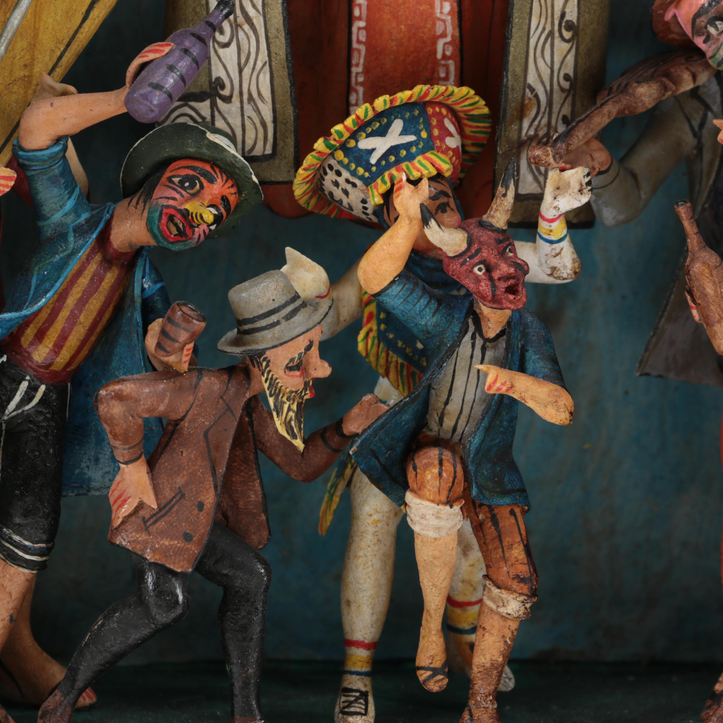 Nicario Jiminez Carved Wood Santos en Nicho With Narrative Figurines