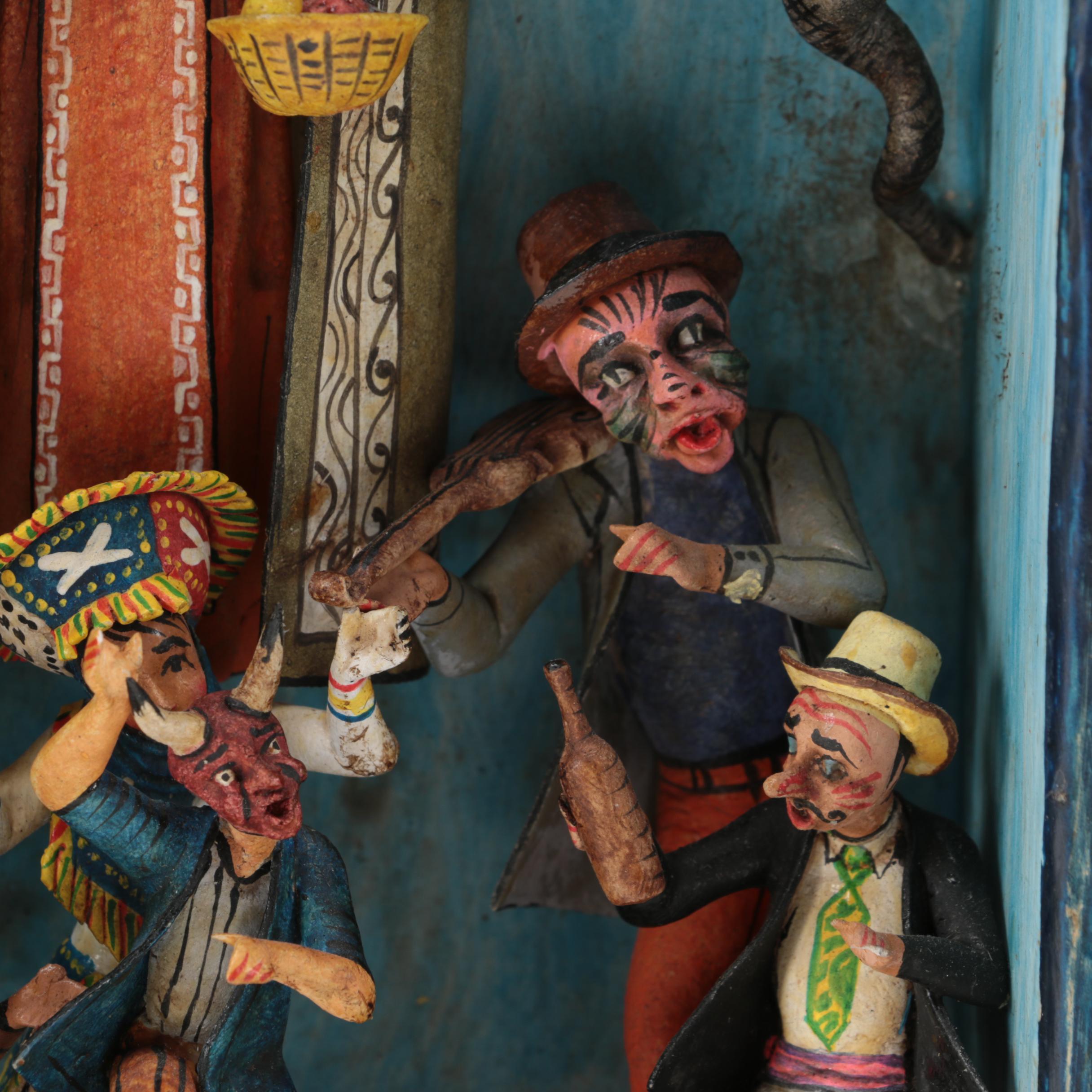 Nicario Jiminez Carved Wood Santos en Nicho With Narrative Figurines