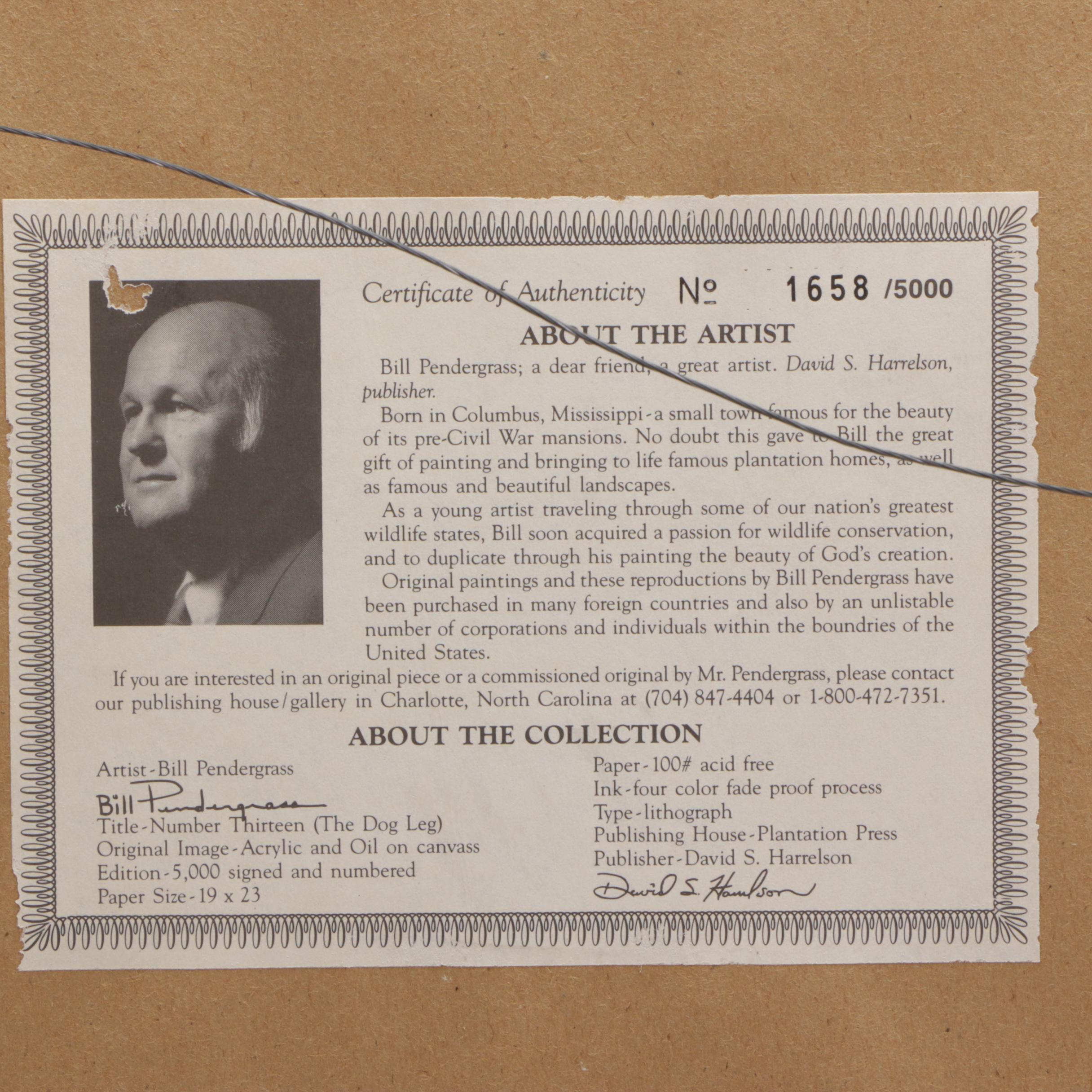 Golf Themed Prints Including Limited Edition Offset Lithograph After Bill Pendergrass