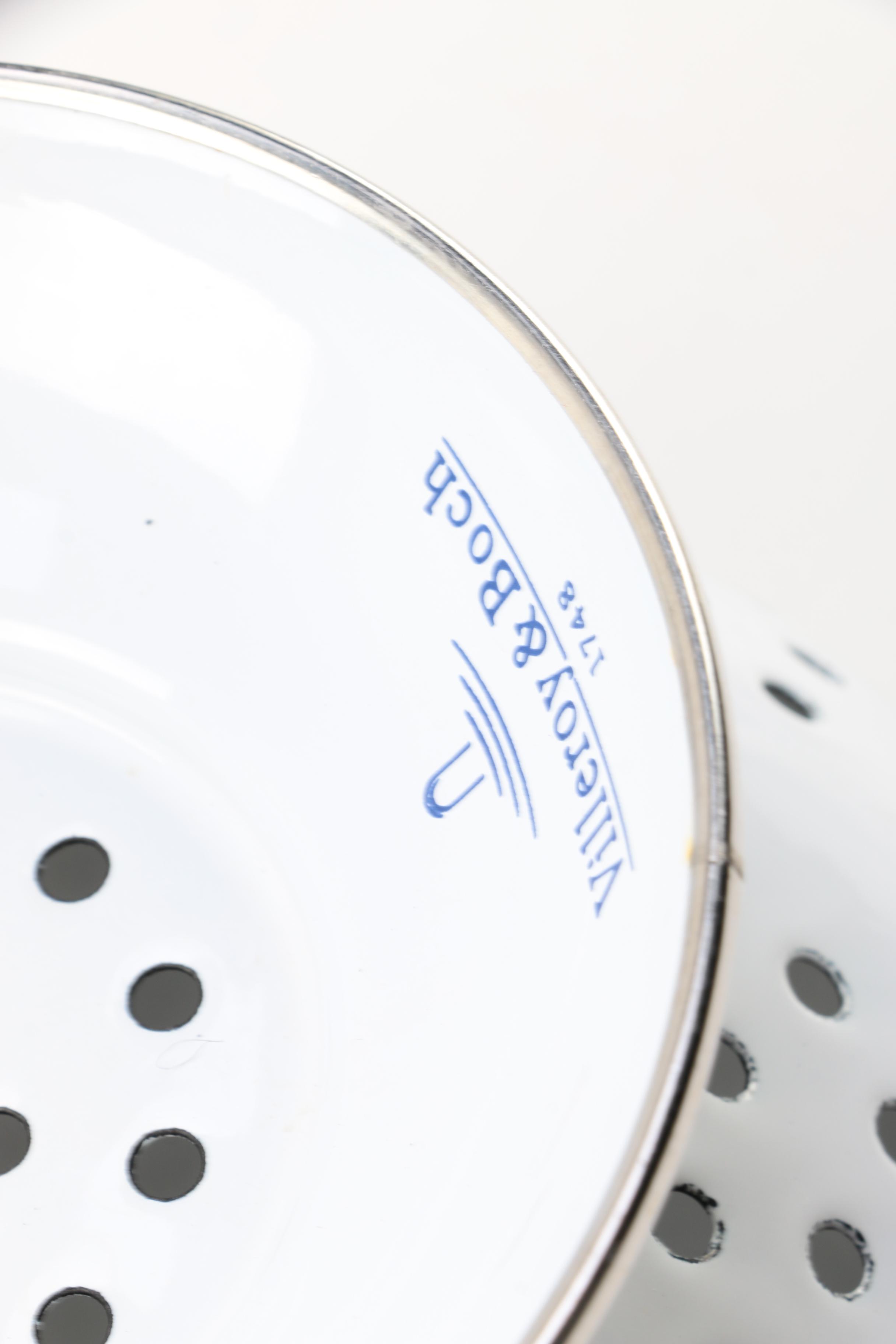 Villeroy & Boch Metal Colander and Milk Glass Refrigerator Dishes