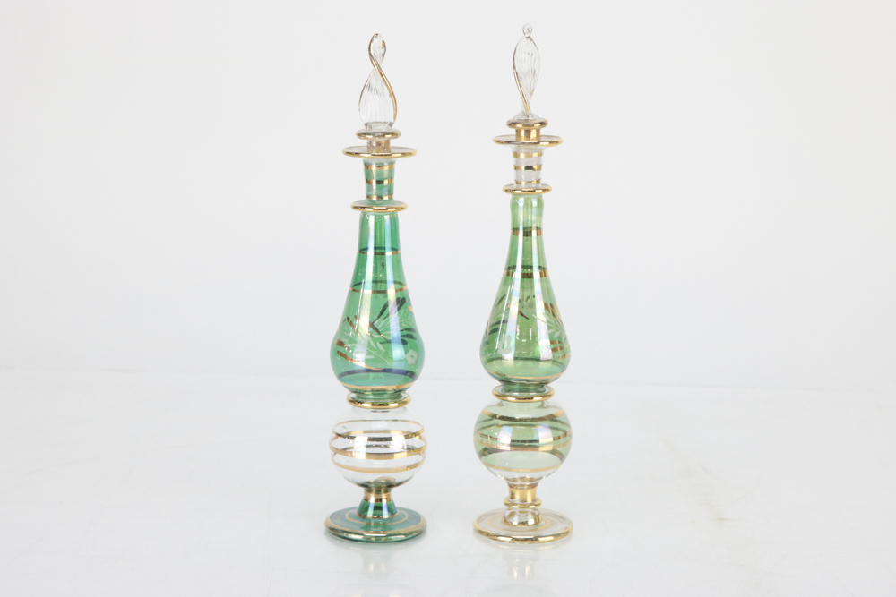 Eleven Colored Glass Perfume Bottles