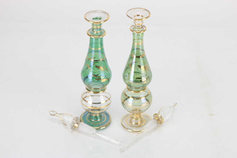 Eleven Colored Glass Perfume Bottles