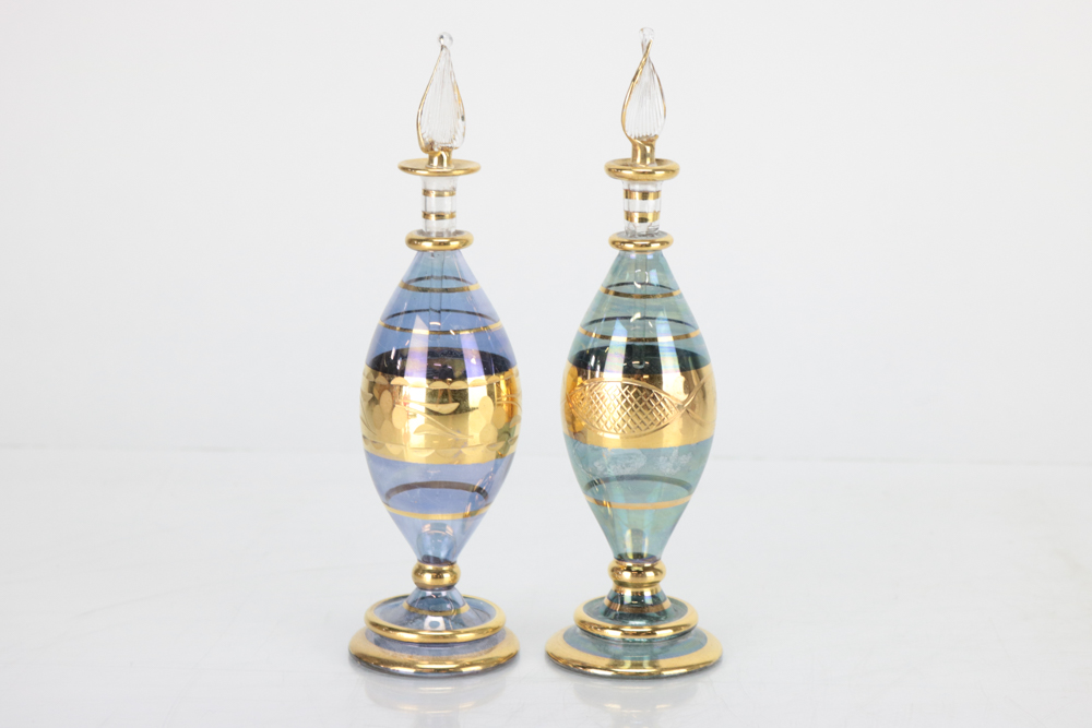 Eleven Colored Glass Perfume Bottles