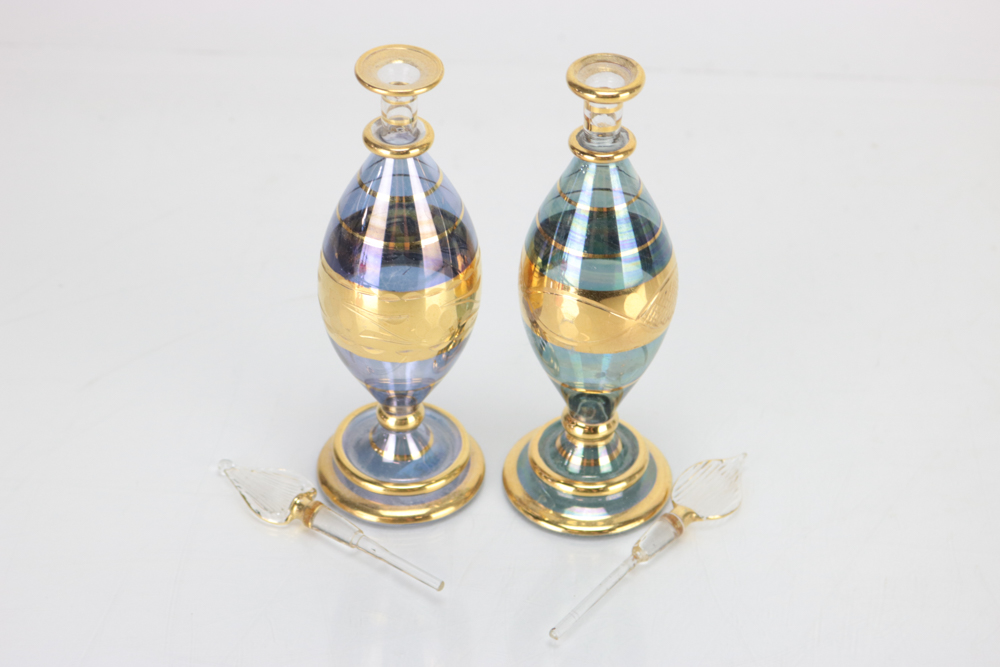 Eleven Colored Glass Perfume Bottles