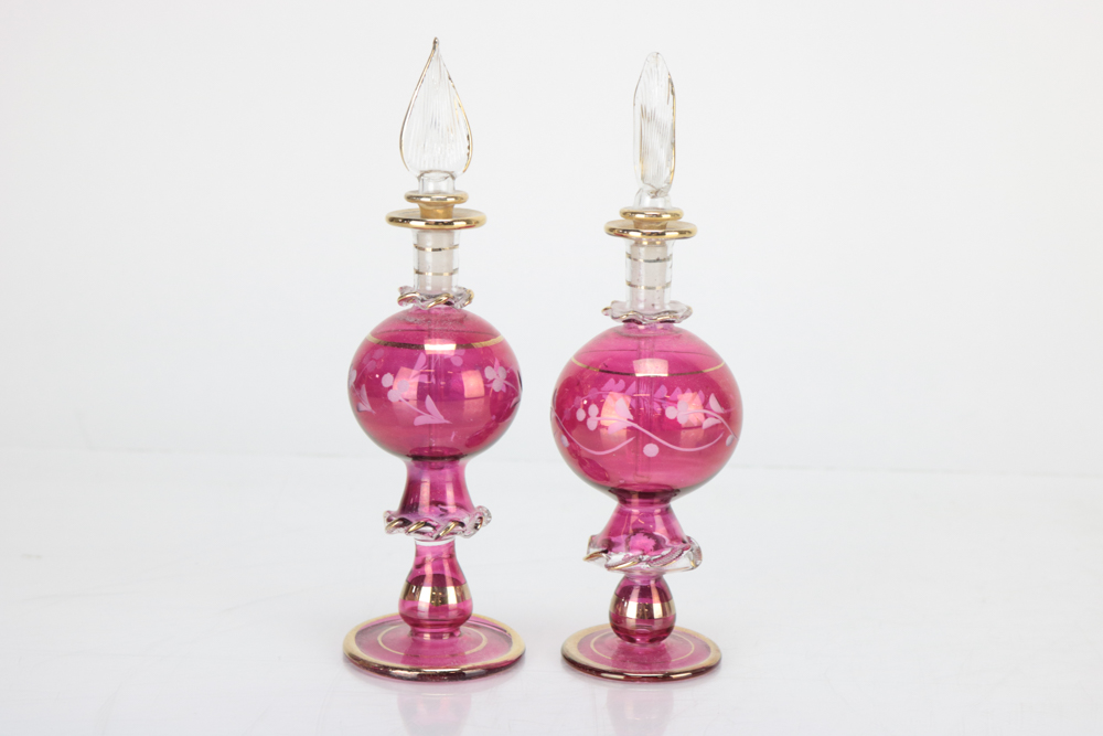 Eleven Colored Glass Perfume Bottles