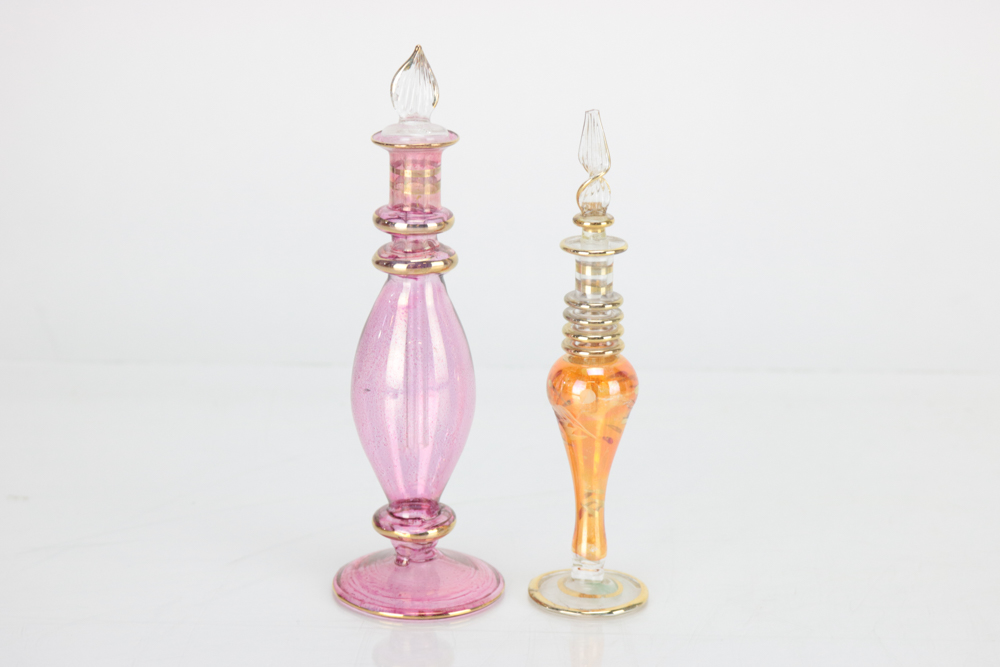Eleven Colored Glass Perfume Bottles