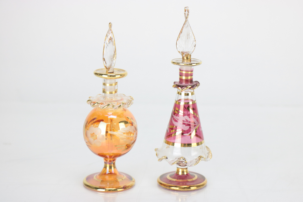 Eleven Colored Glass Perfume Bottles
