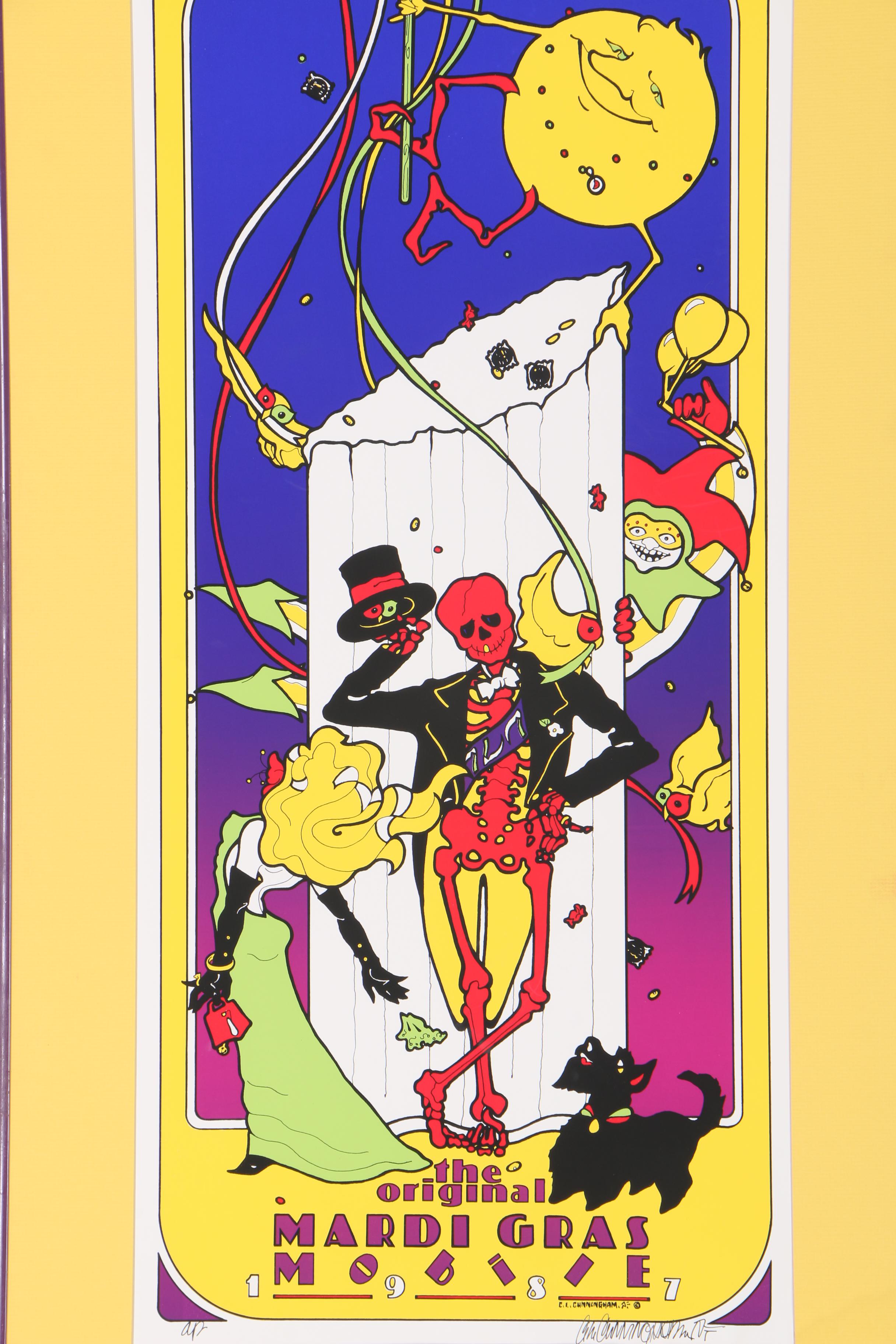 C.L. Cunningham Signed Serigraph on Paper "The Original Mardi Gras Mobile"
