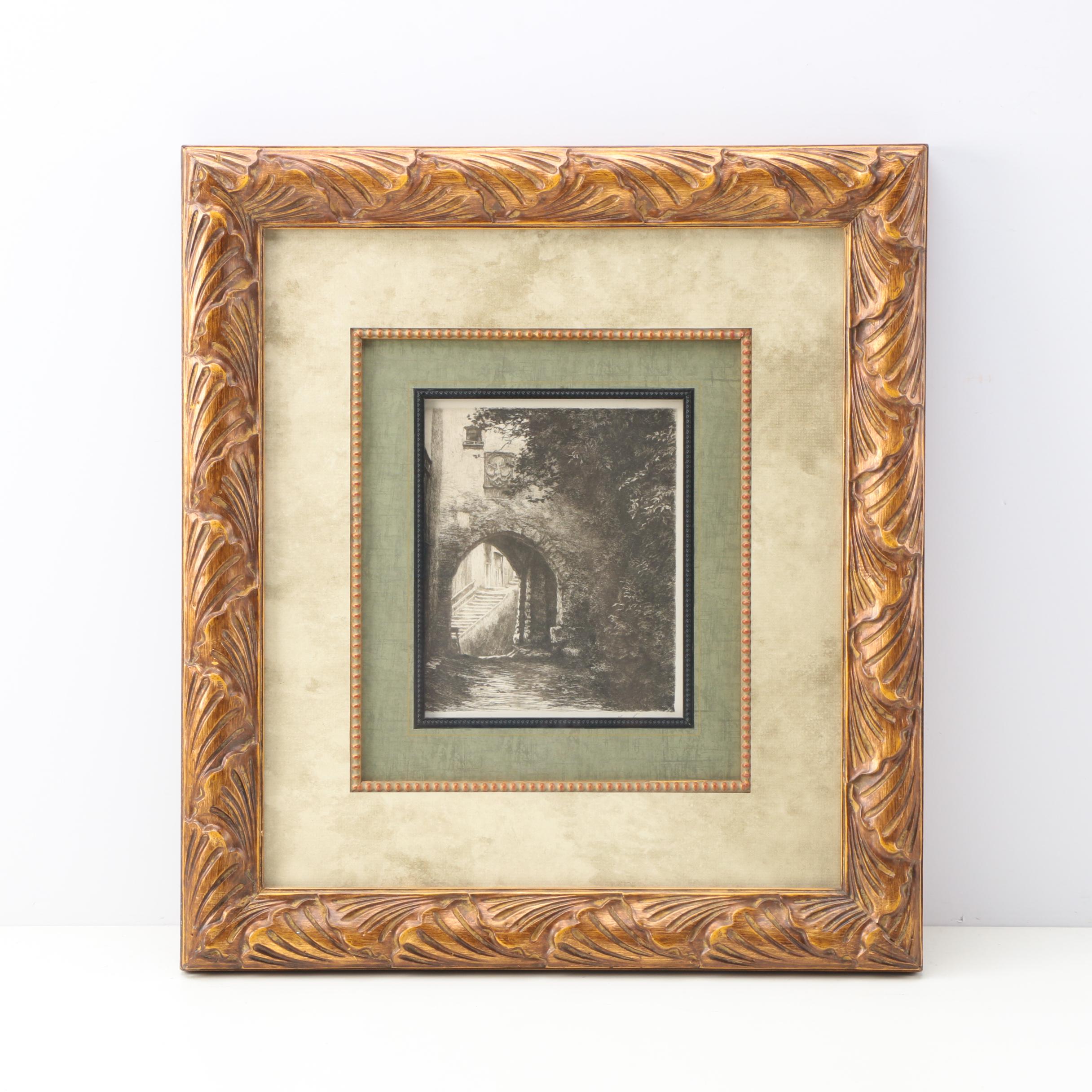 J. Neumann Etching on Paper of Historic Architecture