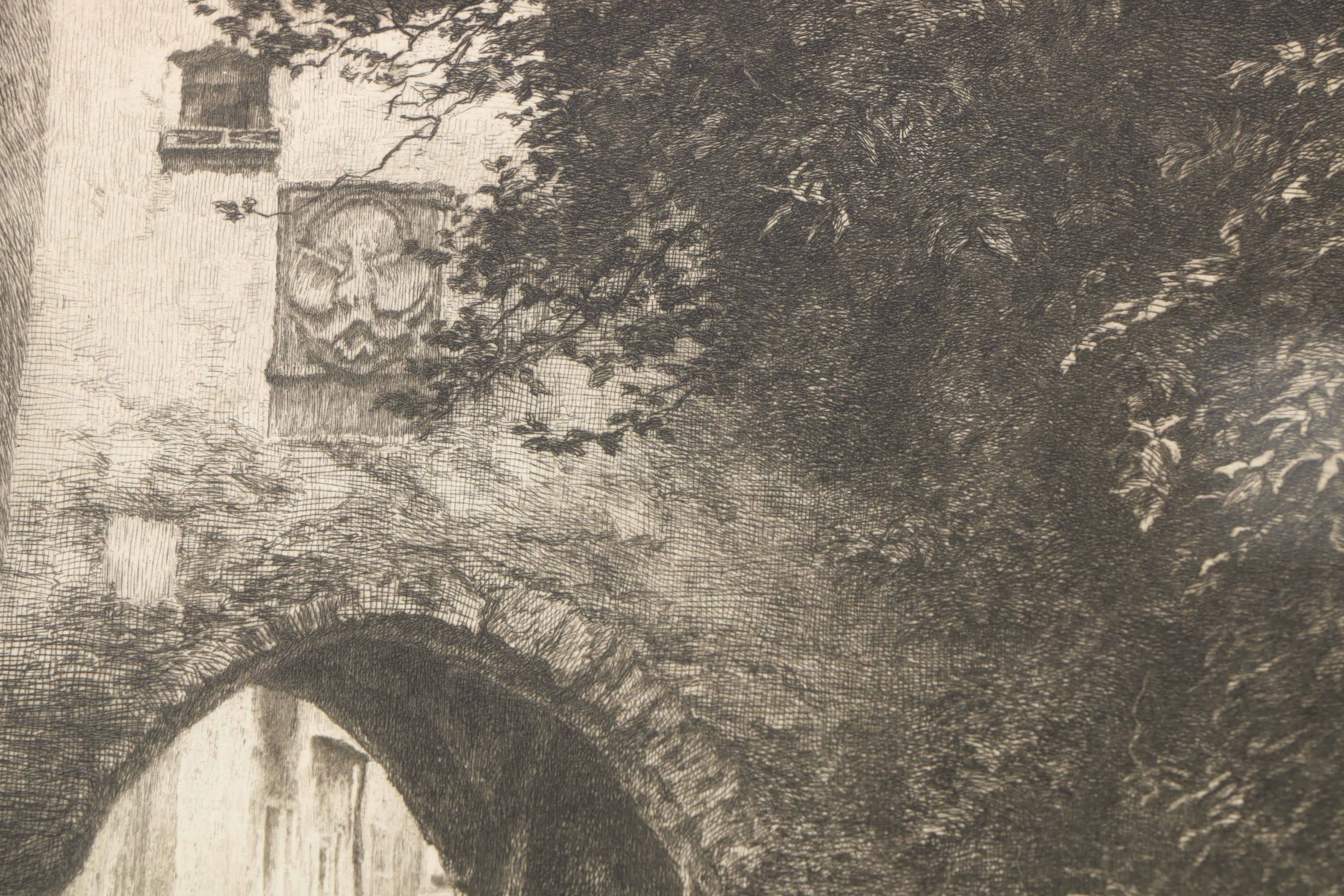 J. Neumann Etching on Paper of Historic Architecture