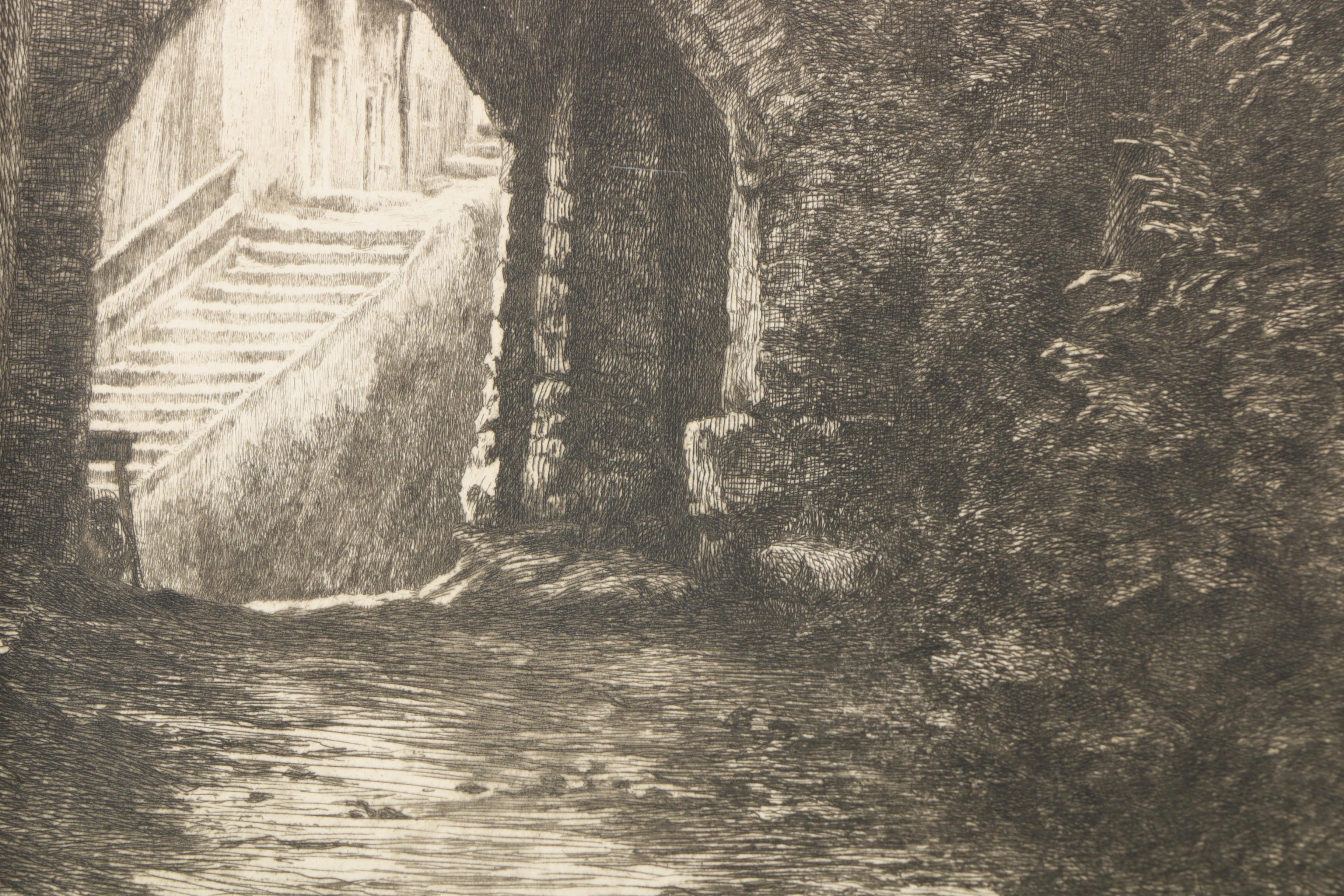 J. Neumann Etching on Paper of Historic Architecture