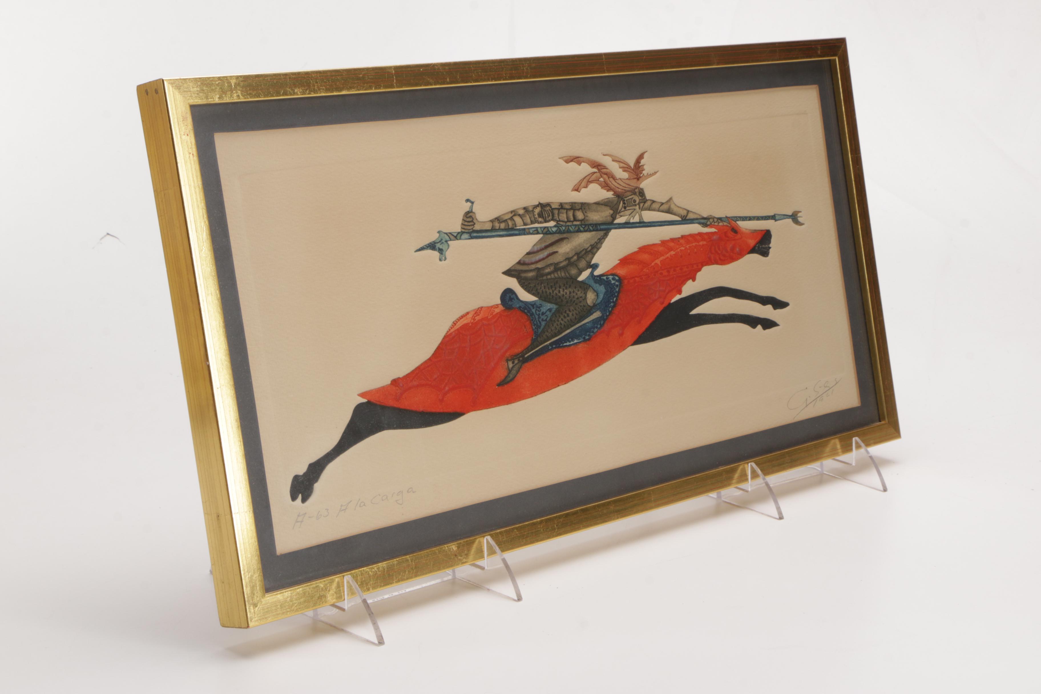 Guillermo Silva Santamaria Set of Two Intaglios on Paper of Jousters on Horseback