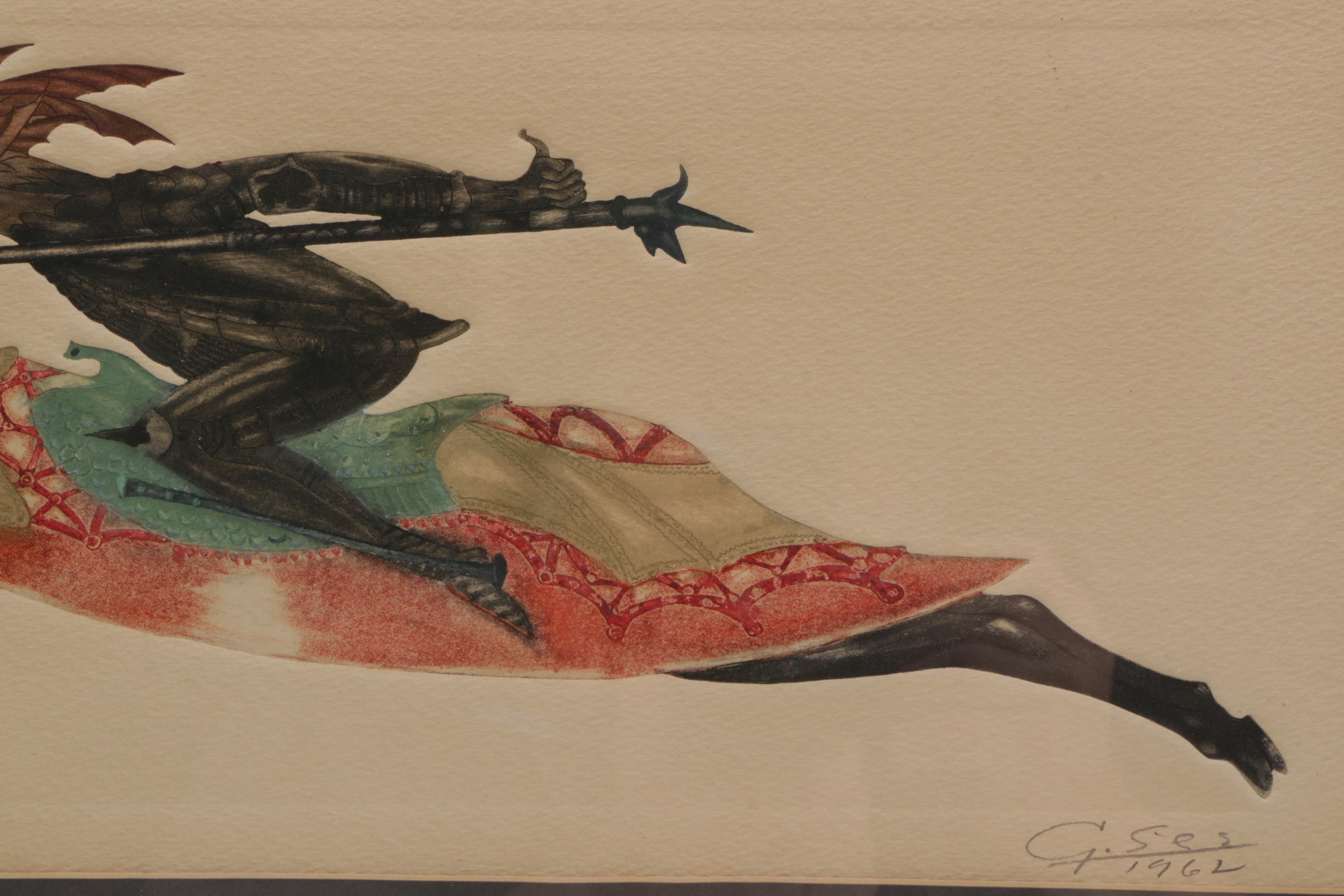 Guillermo Silva Santamaria Set of Two Intaglios on Paper of Jousters on Horseback