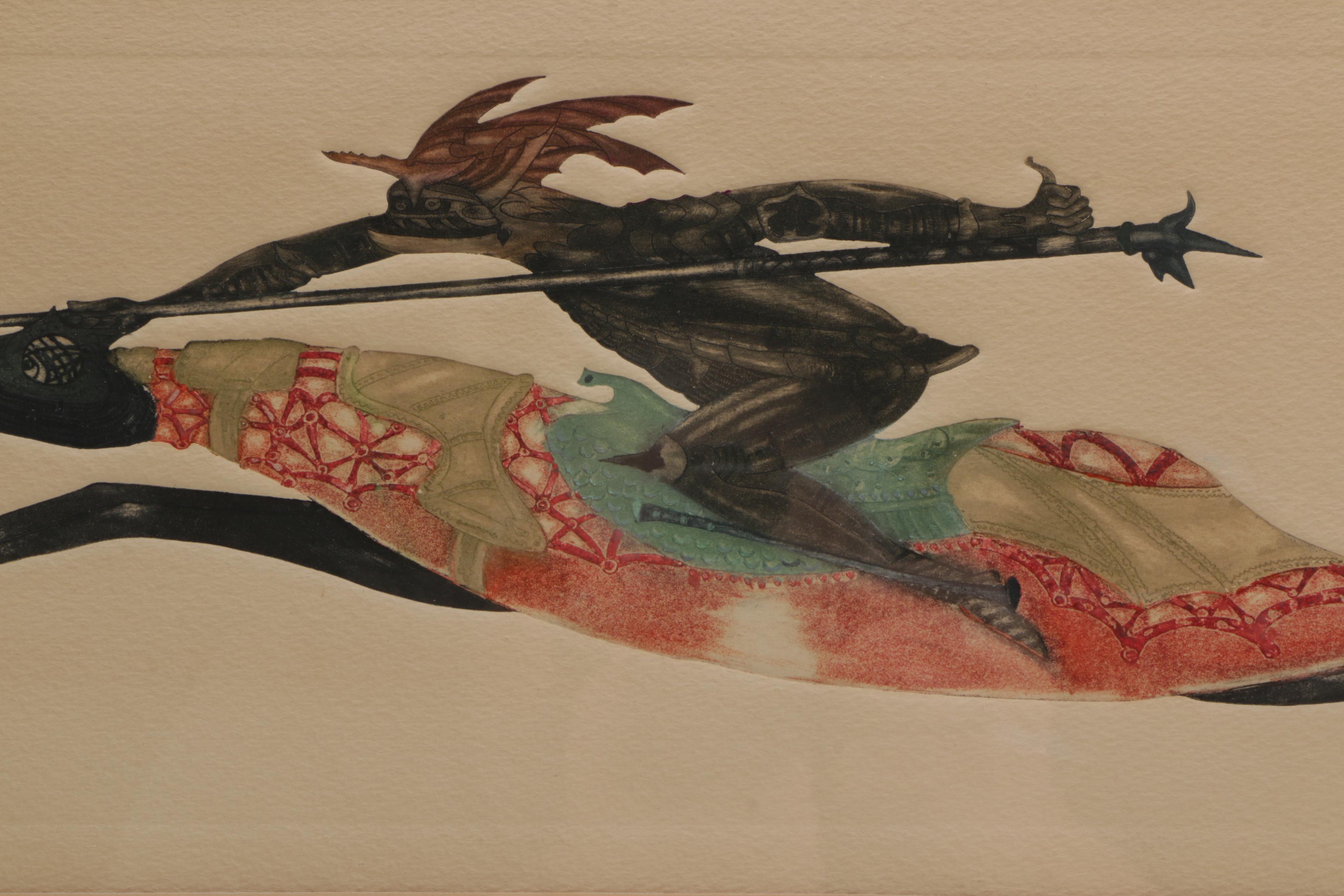 Guillermo Silva Santamaria Set of Two Intaglios on Paper of Jousters on Horseback