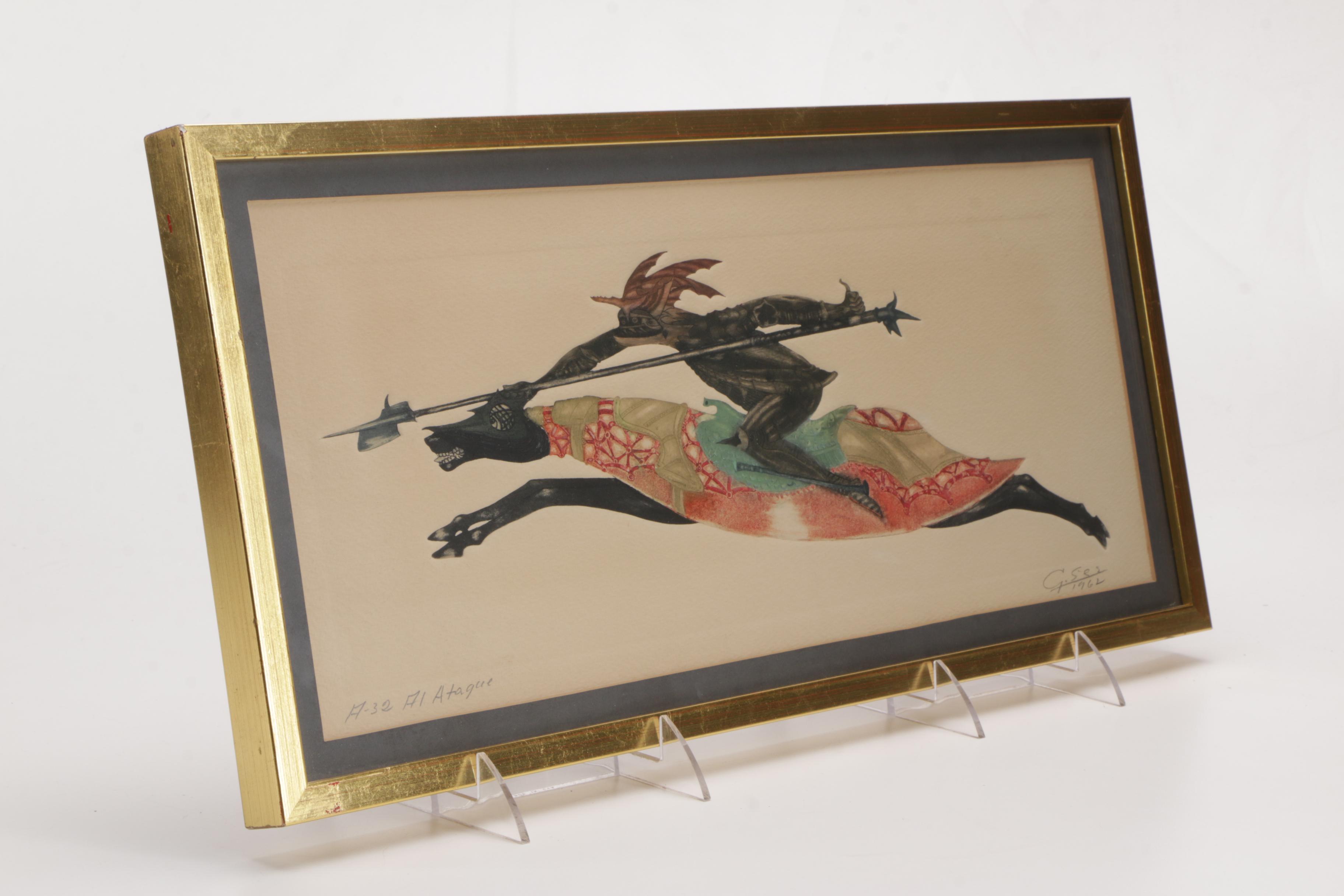 Guillermo Silva Santamaria Set of Two Intaglios on Paper of Jousters on Horseback