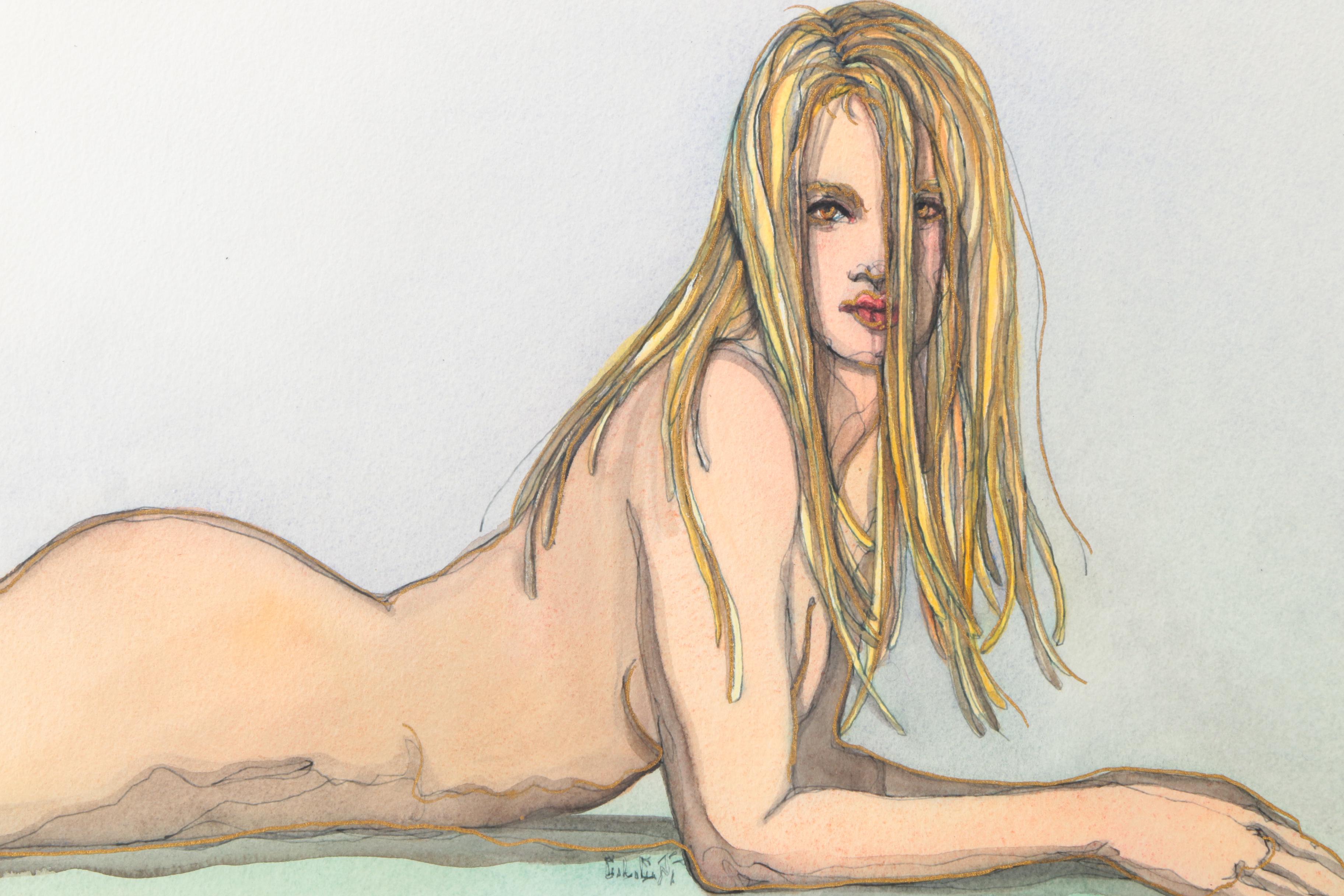 C.L. Cunningham Watercolor and Ink Mixed Media on Paper "Poker Face"