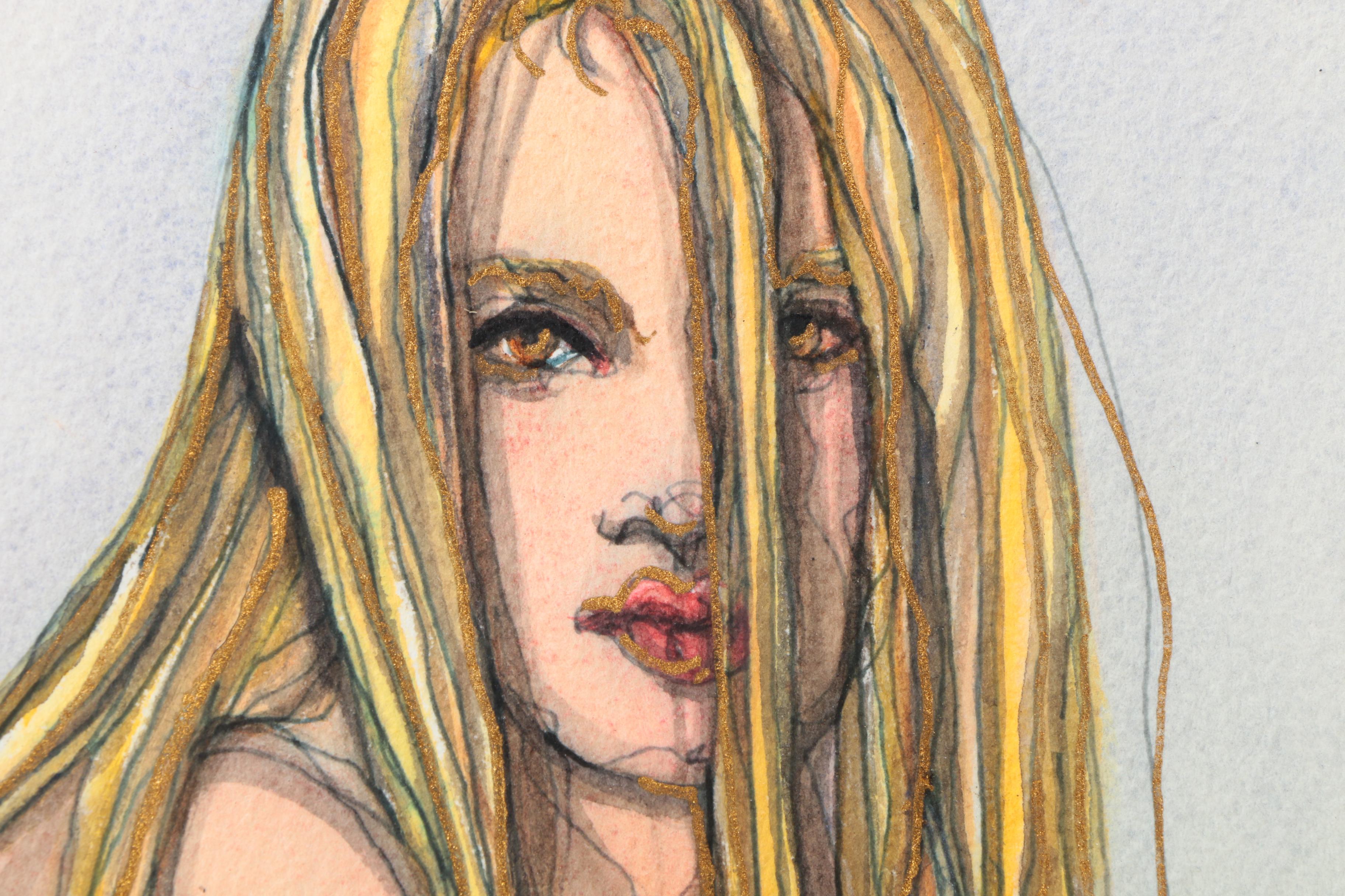 C.L. Cunningham Watercolor and Ink Mixed Media on Paper "Poker Face"