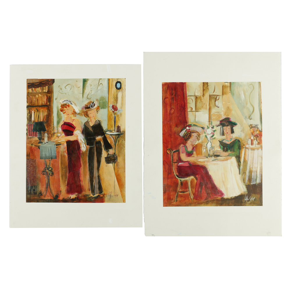 Pair of Loren Grey Signed Encaustic Collages on Paper